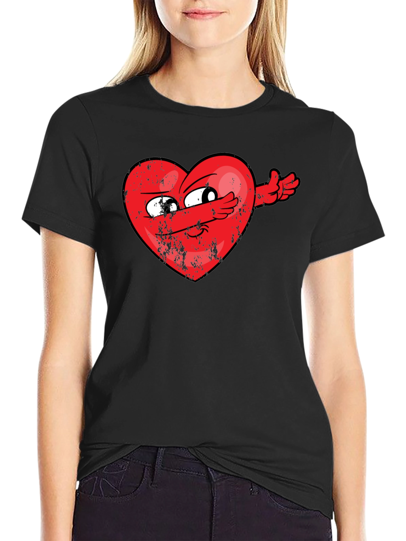 Black Dabbing Heart Graphic Tee - Valentine's Day Humor view 2