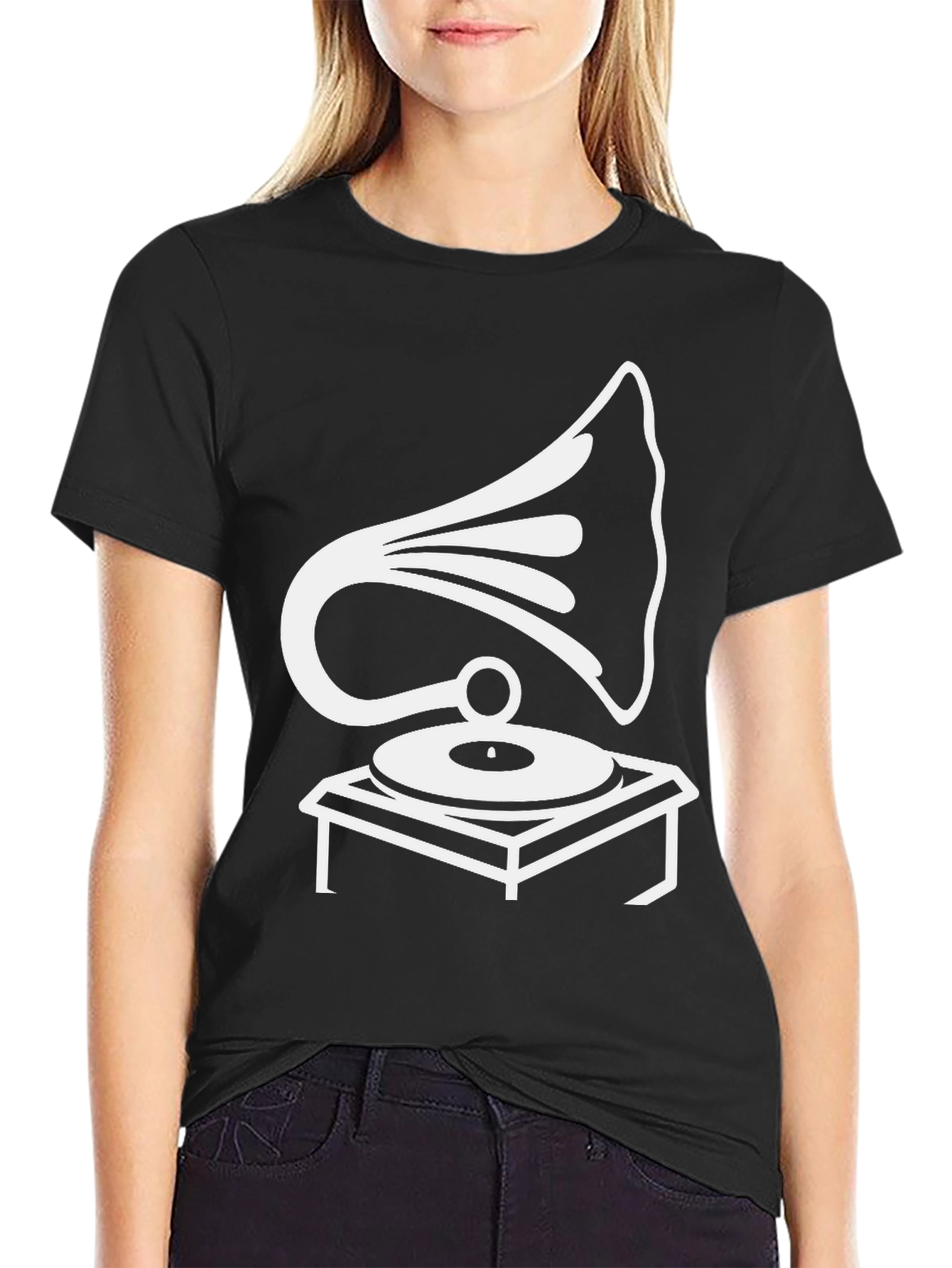 Black Retro Phonograph Graphic Tee - Black view 2