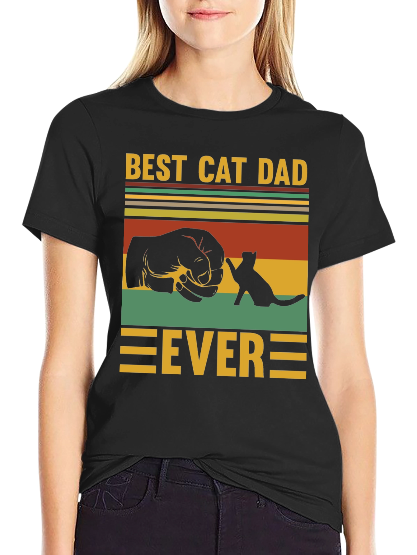 Black Best Cat Dad Ever T-Shirt view 2