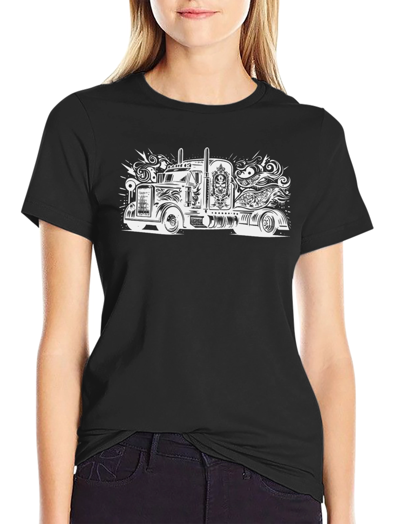 Black Truck Art Graphic Tee - Black Cotton Blend view 2