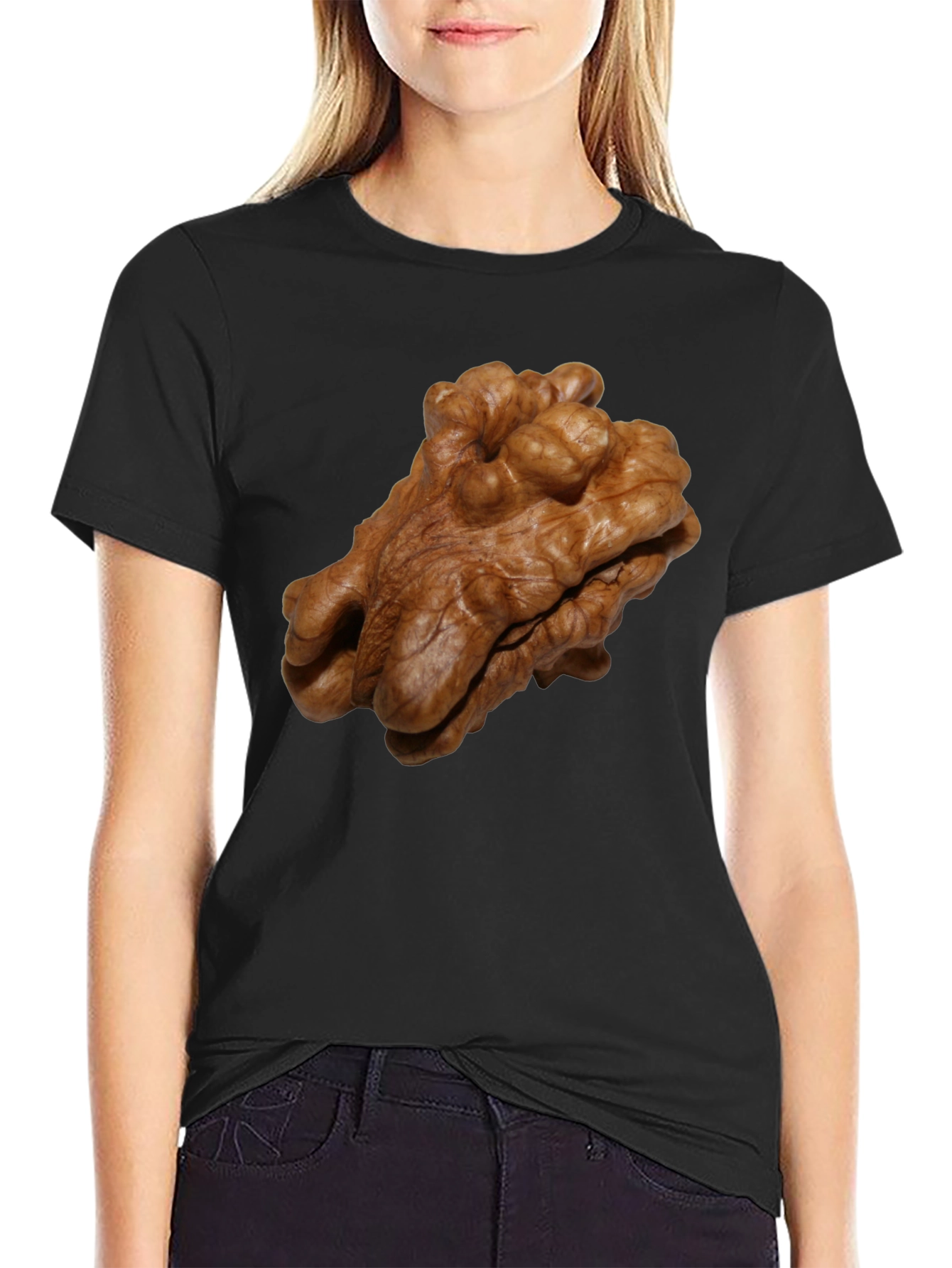 Black Walnut Print Black T-Shirt - Unique Nut Design view 2