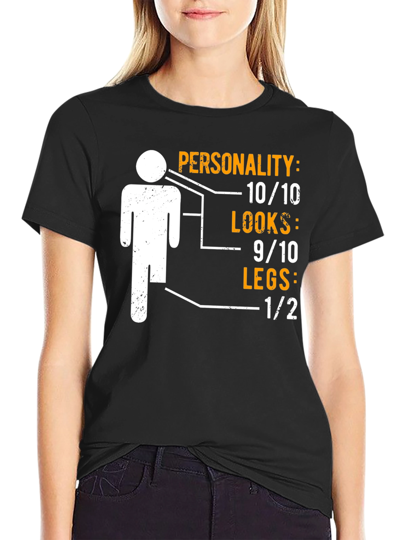 Black Funny One Legged Man Personality Graphic T-Shirt view 2