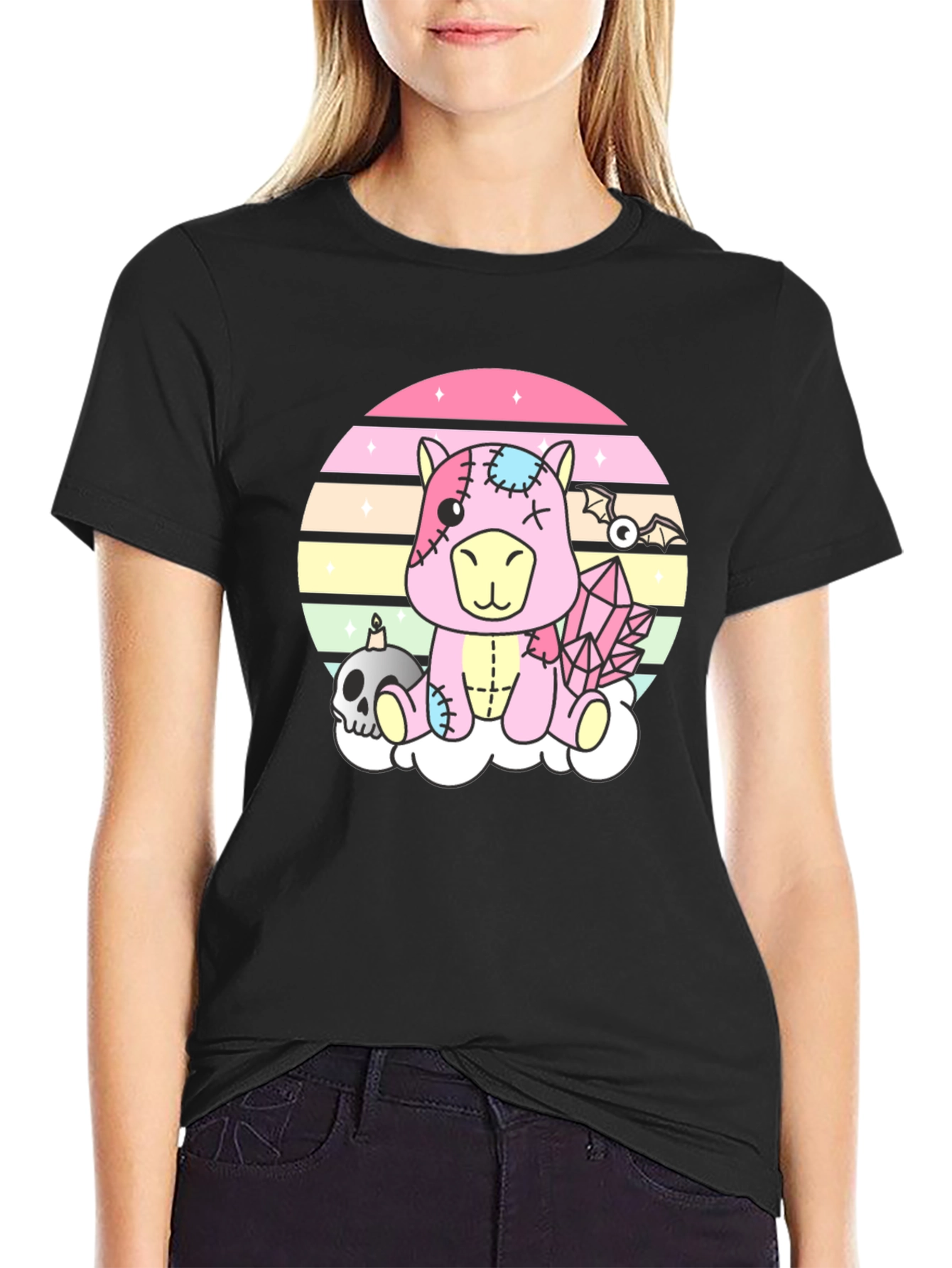 Black Pastel Goth Zombie Unicorn T-Shirt view 2