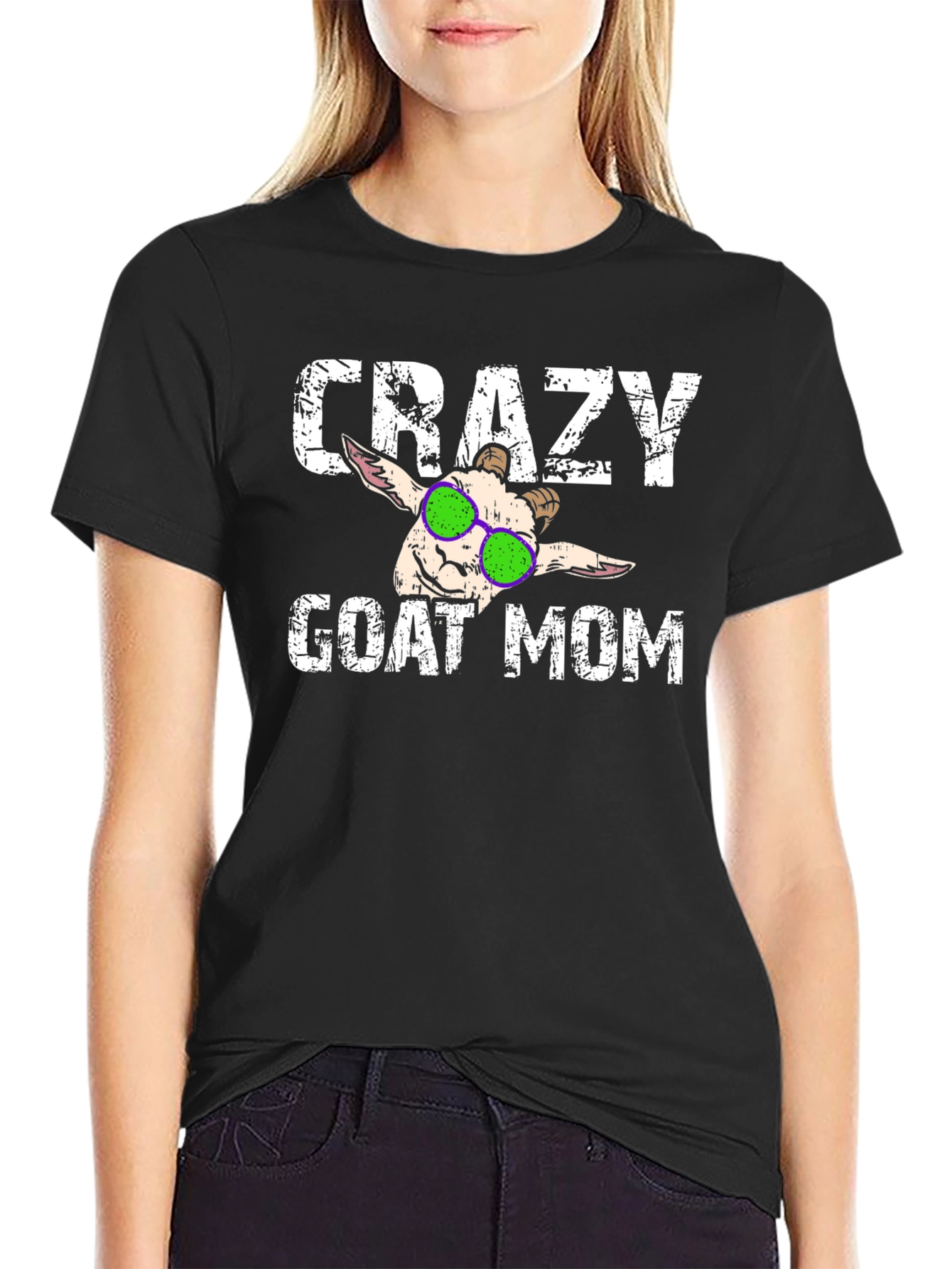 Black Crazy Goat Mom T-Shirt - Funny Animal Lover Tee view 2