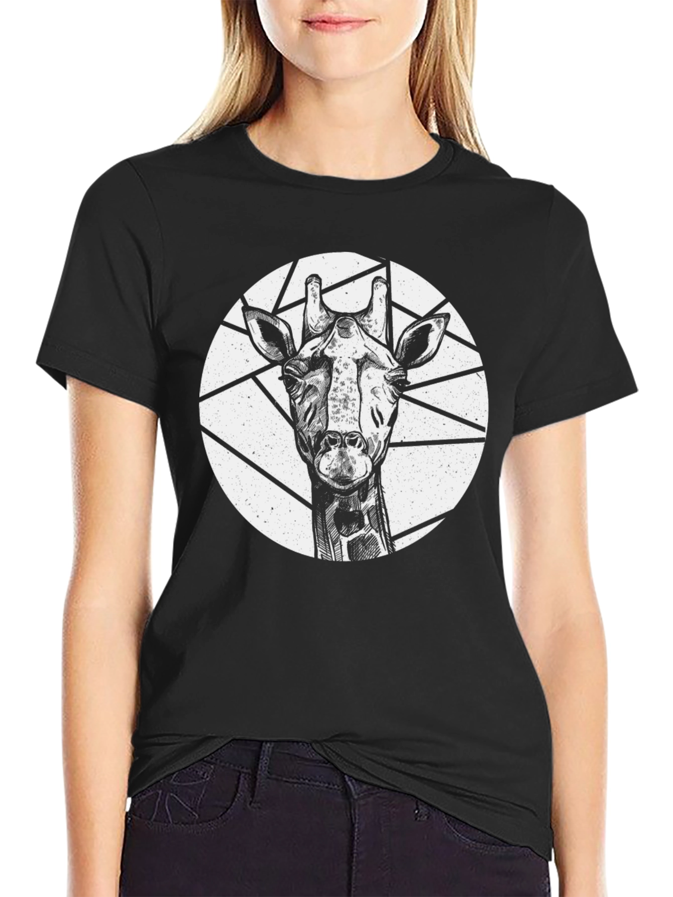 Black Giraffe Graphic Tee - Unique Black Shirt view 2