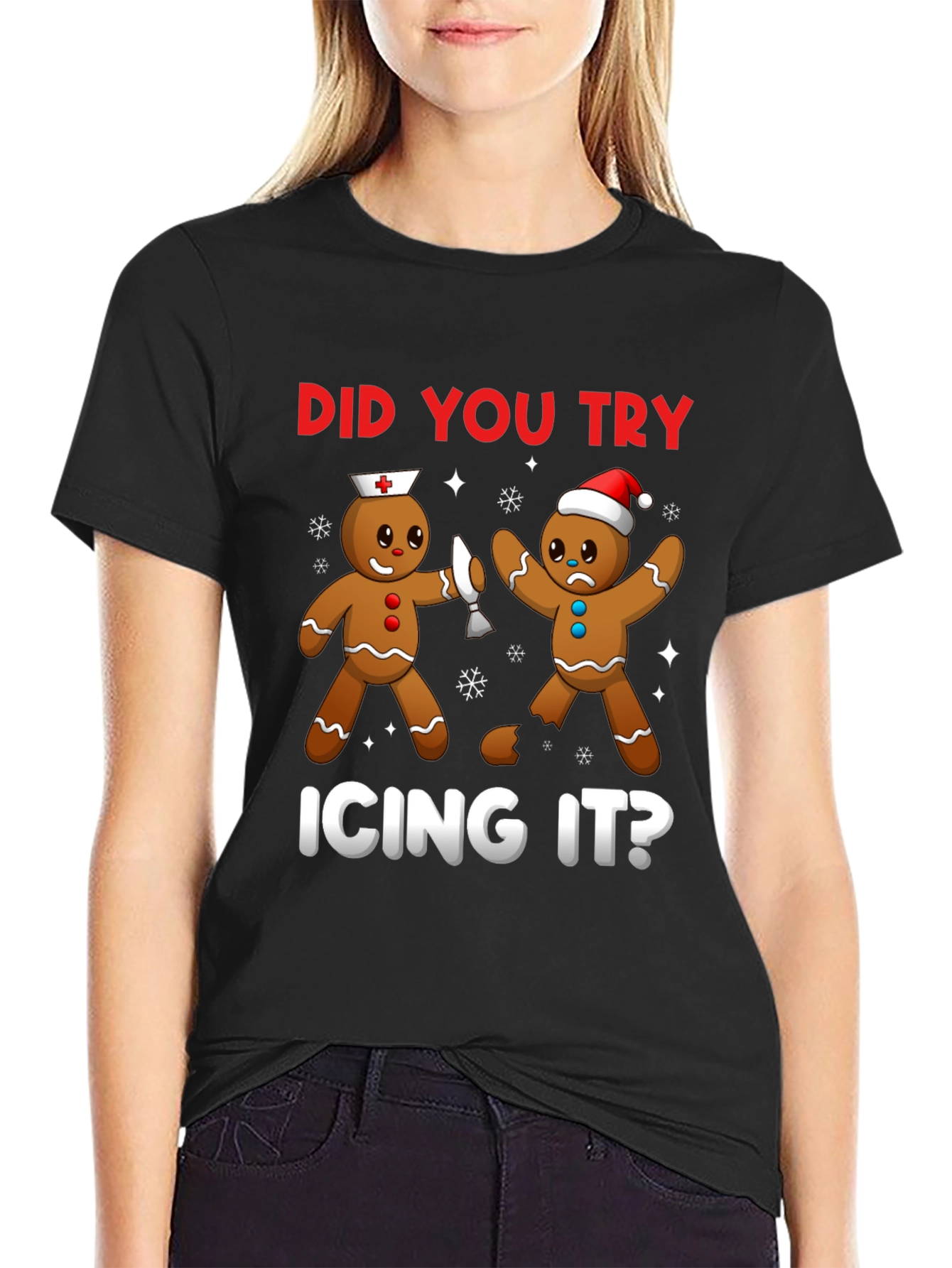 Black Gingerbread Icing T-Shirt Funny Christmas Tee view 2