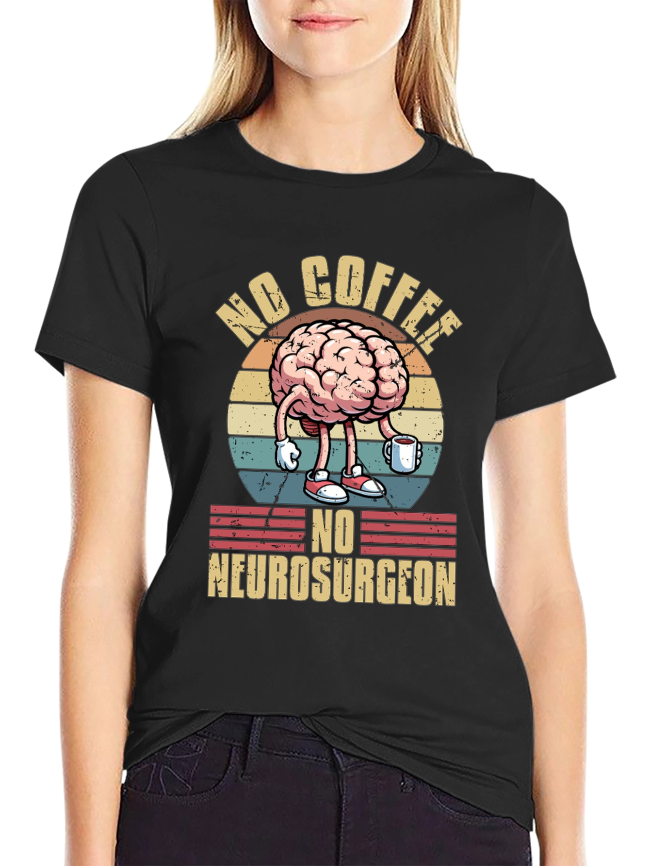 Black Funny Brain No Coffee No Neurosurgeon T-Shirt view 2