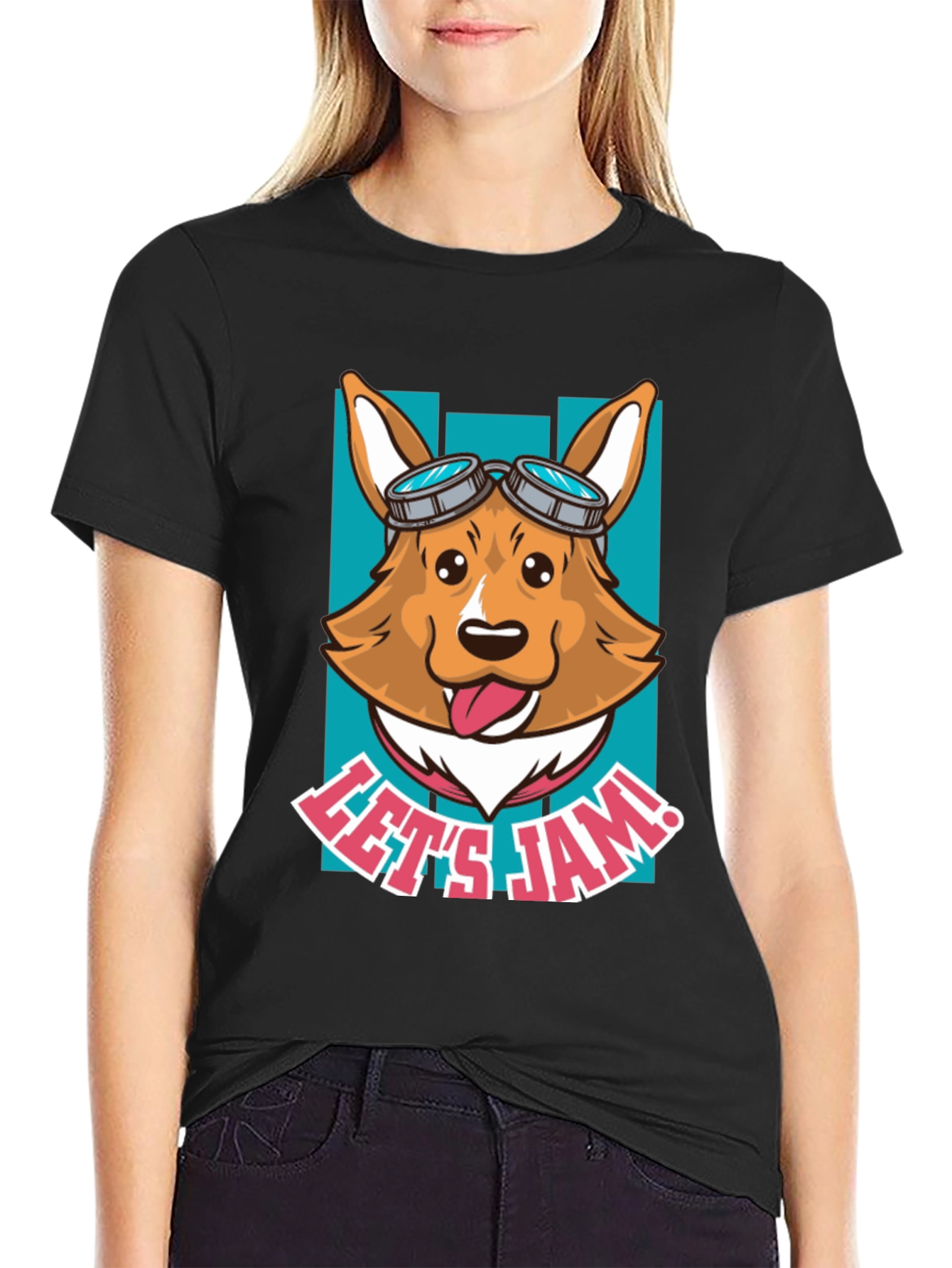 Black Let's Jam Corgi T-Shirt - Funny Dog Tee view 2