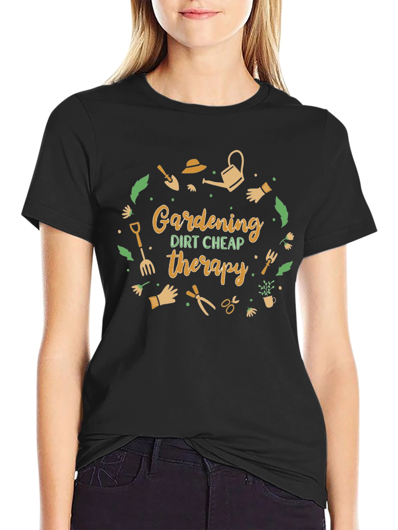 Black Gardening Therapy Graphic Tee view 2