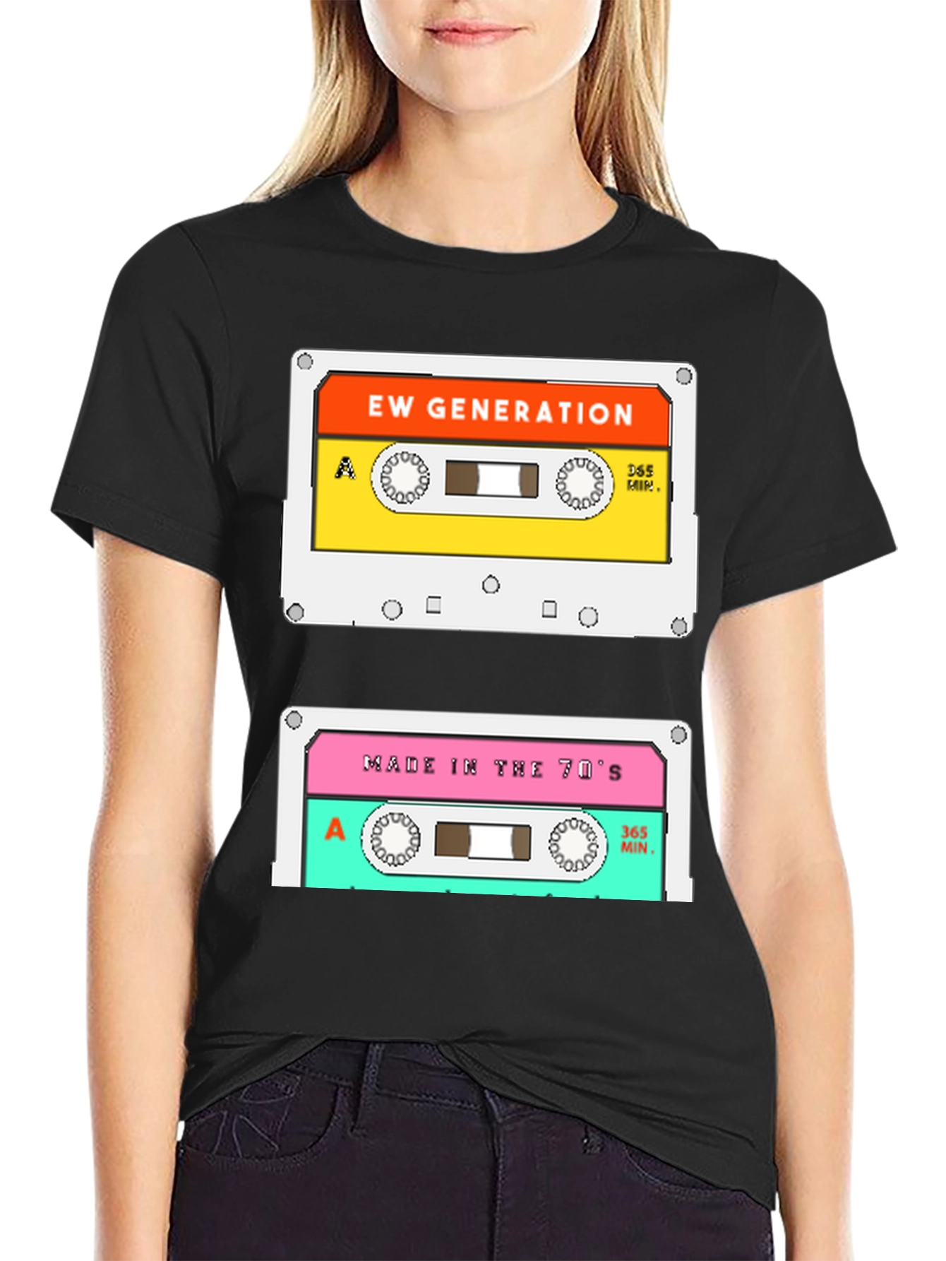 Black Retro Cassette Tape Graphic T-Shirt - EW Generation & 70's Mix view 2