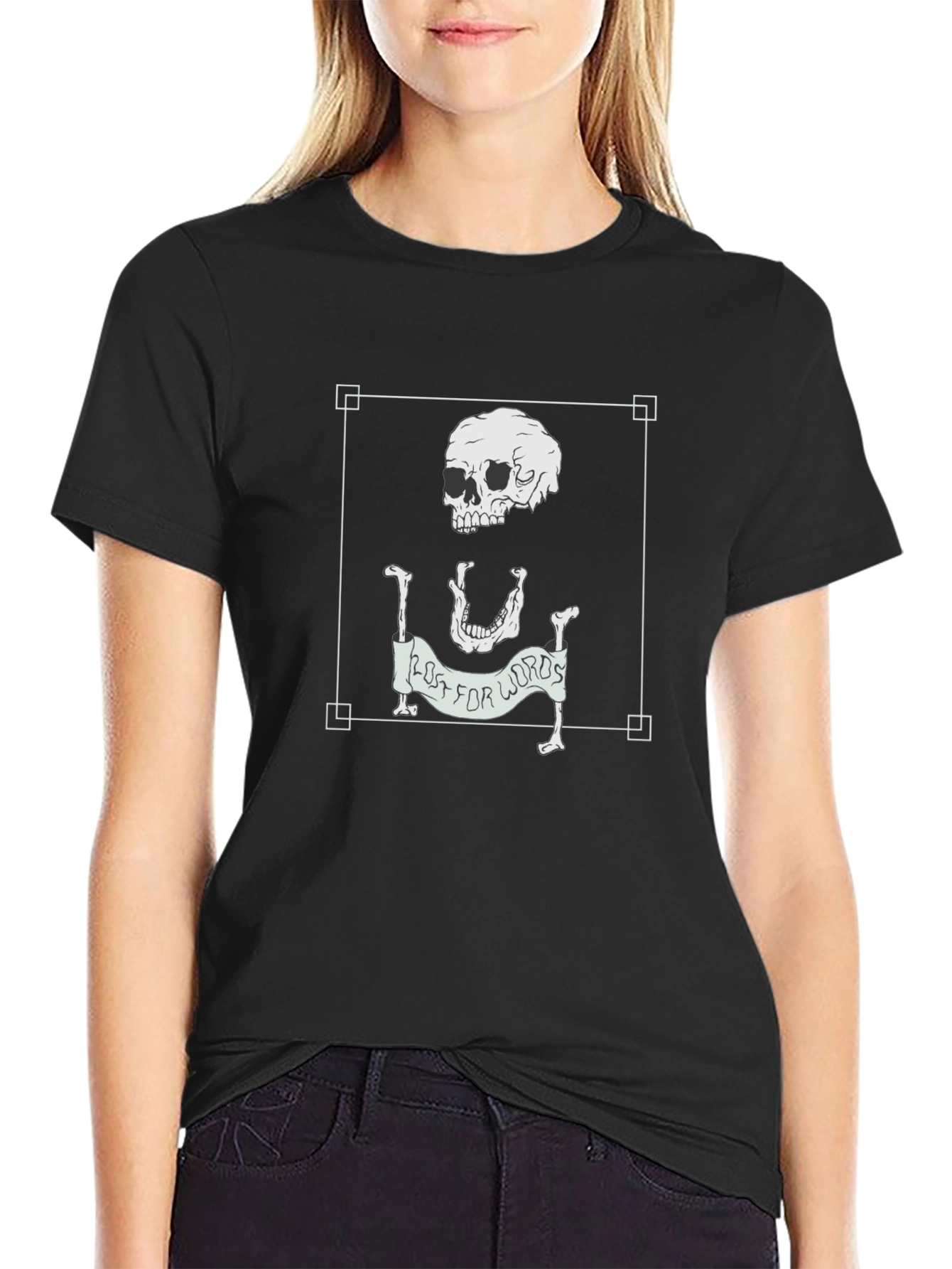 Black Lost for Words Skeleton Graphic Tee - Black view 2