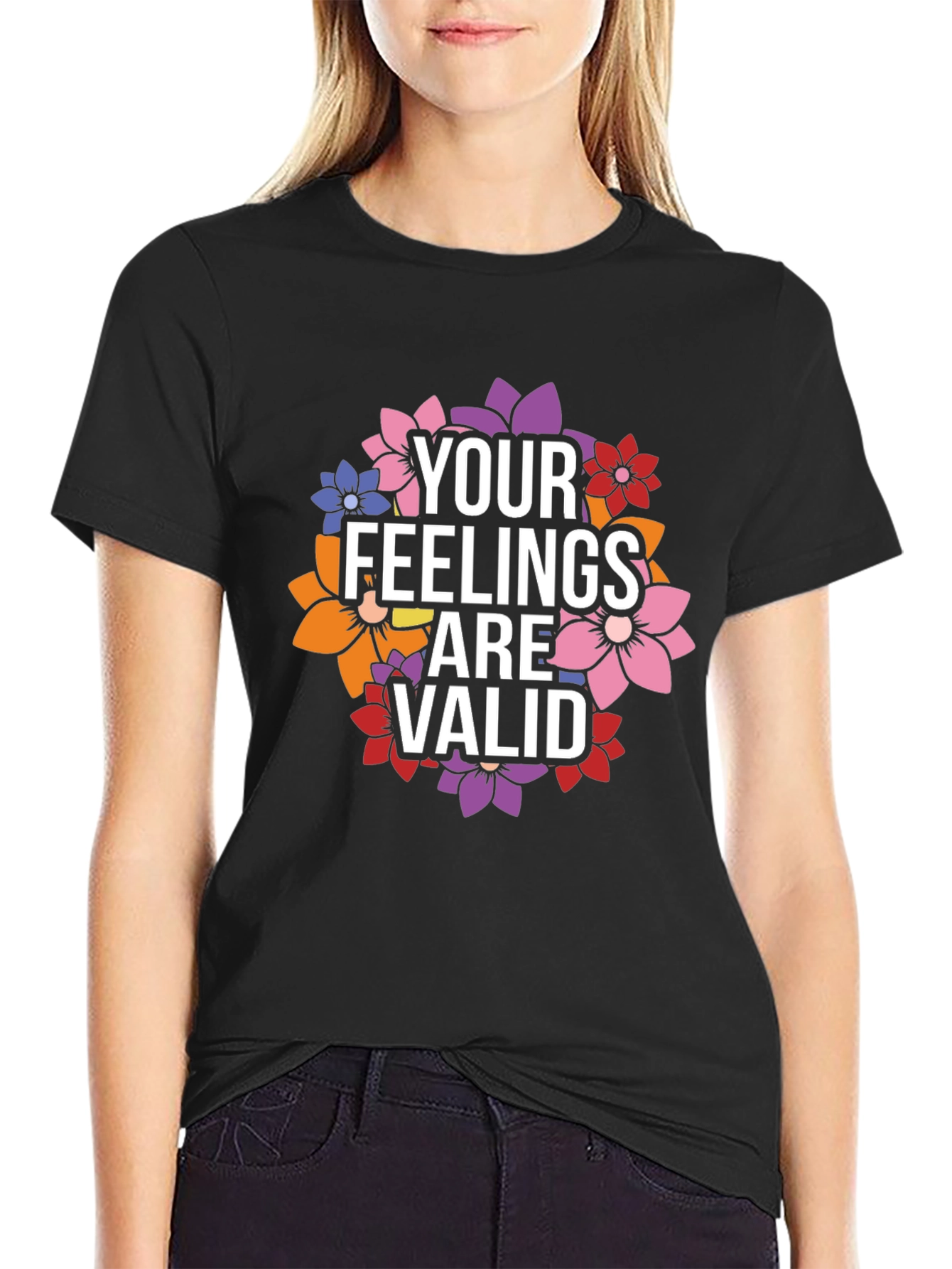 Black Feelings Valid Floral Black Graphic Tee view 2
