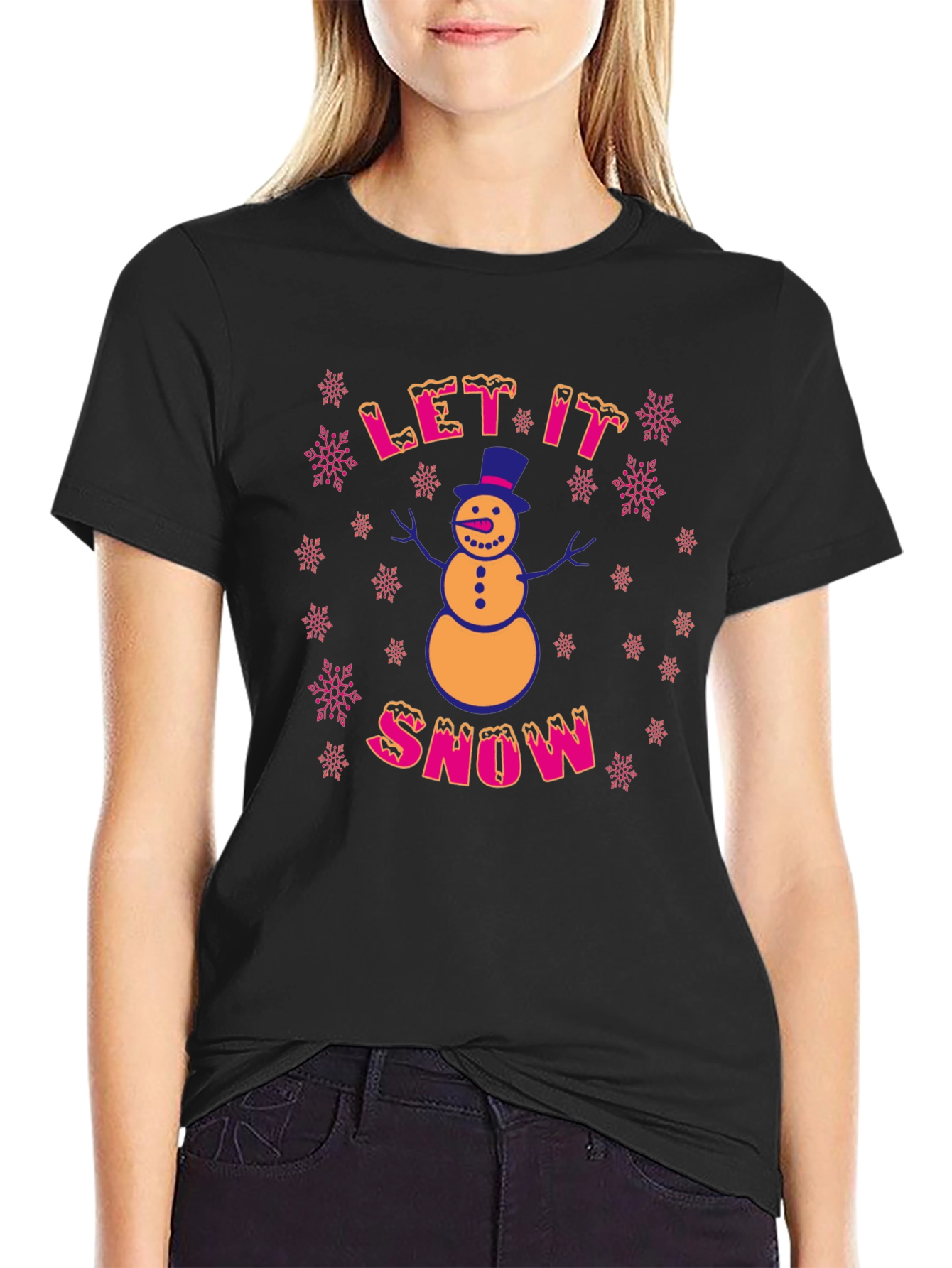 Black Festive Let It Snow Christmas Graphic Tee view 2