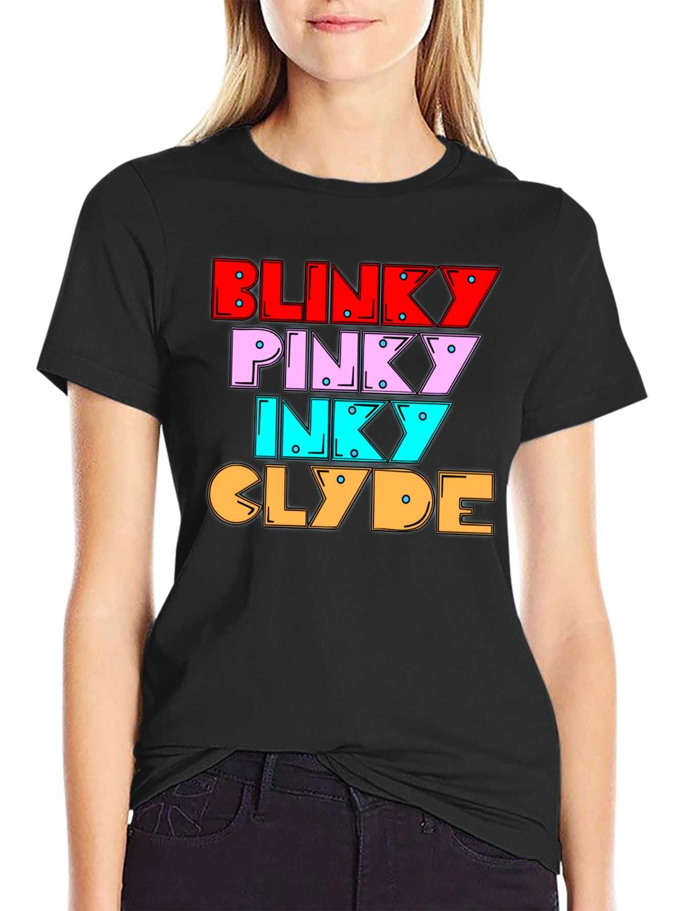 Black Retro Gaming Tee - Blinky, Pinky, Inky, Clyde Shirt view 2