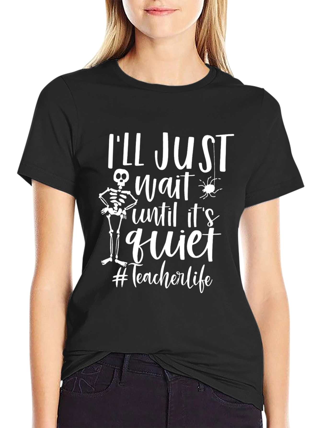 Black I'll Just Wait T-Shirt Funny Teacher Life Tee view 2
