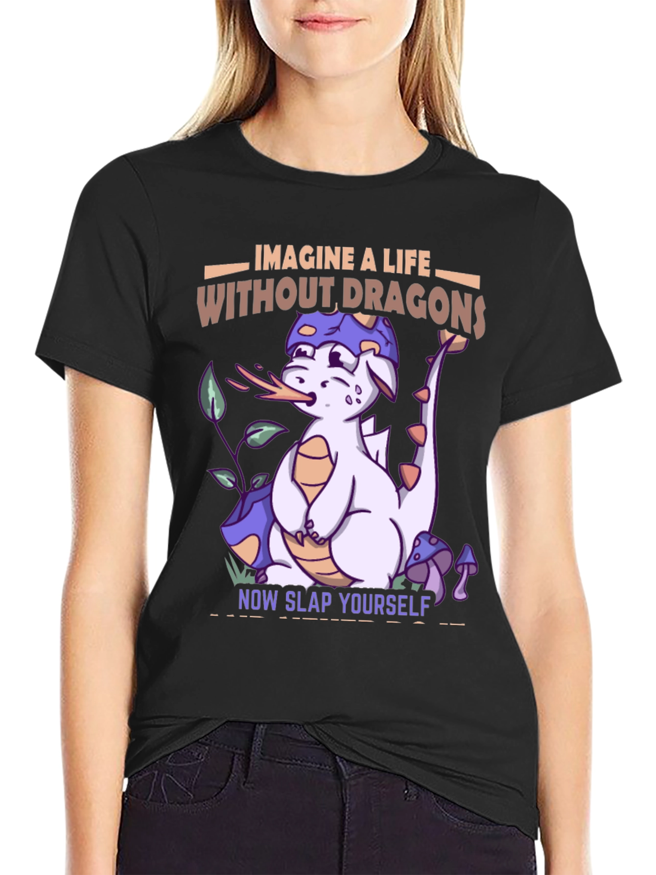 Black Imagine a Life Without Dragons T-Shirt view 2
