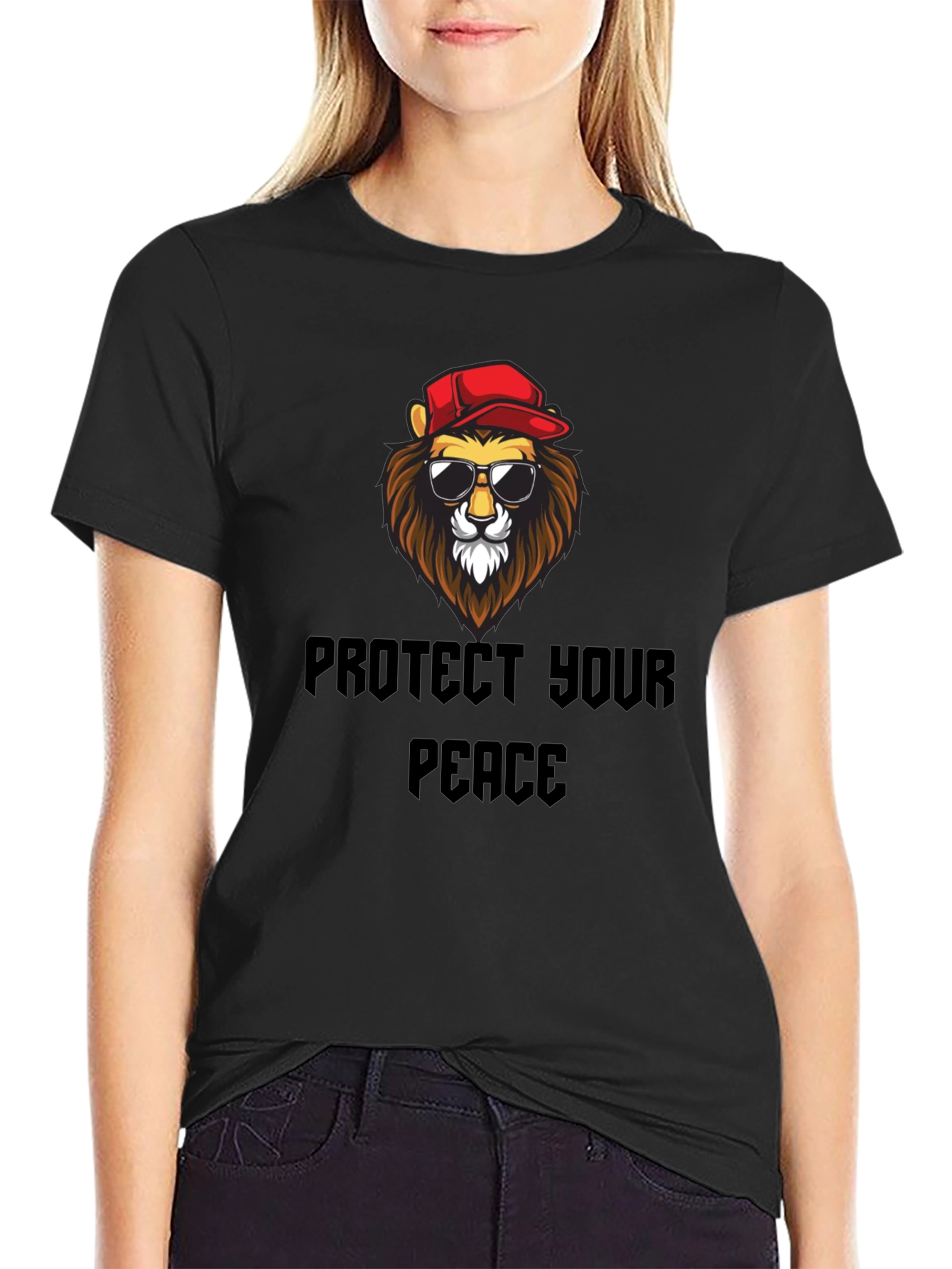 Black Protect Your Peace Lion Graphic Tee - Black view 2