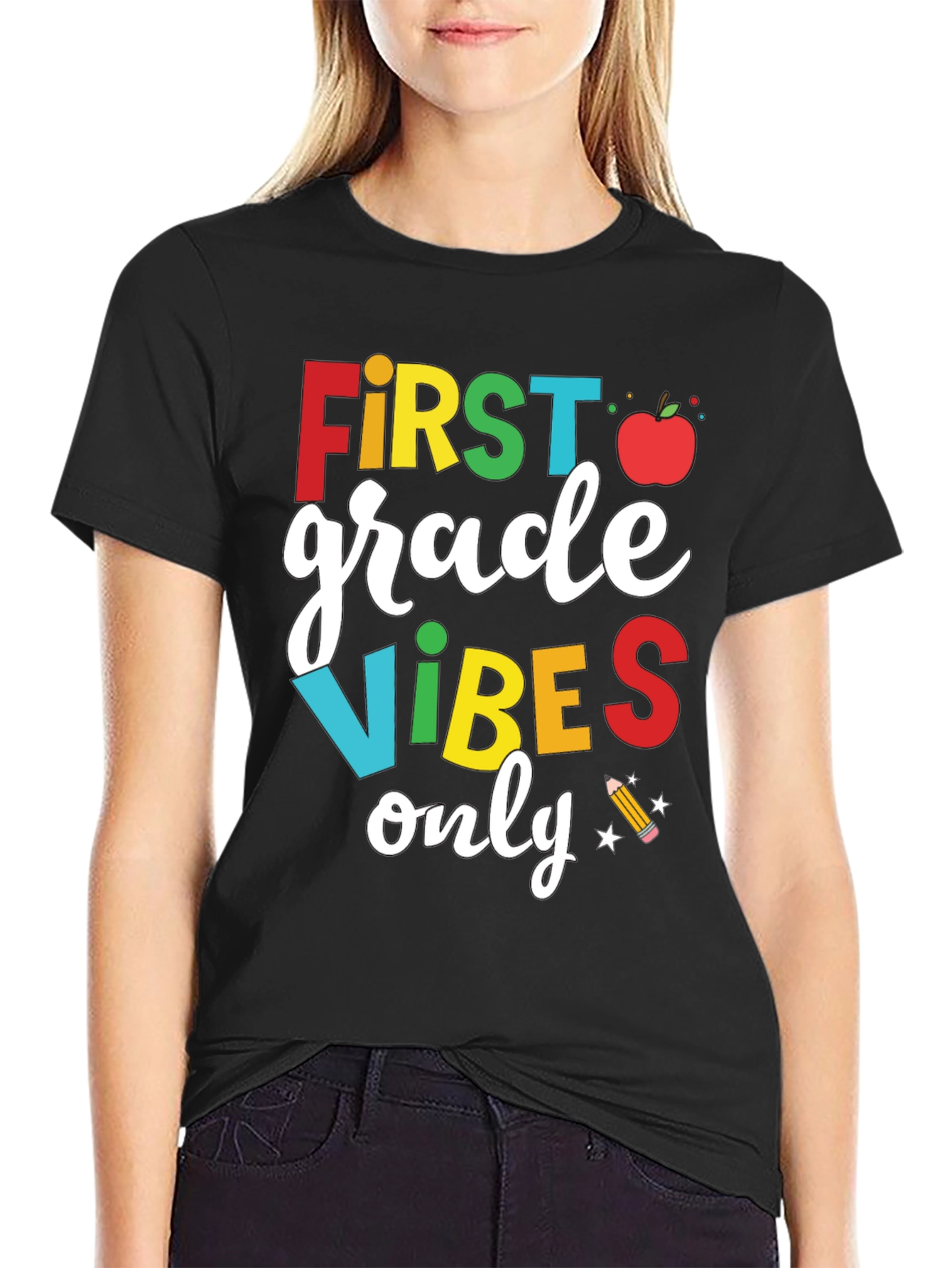 Black First Grade Vibes Only T-Shirt - Back to School view 2