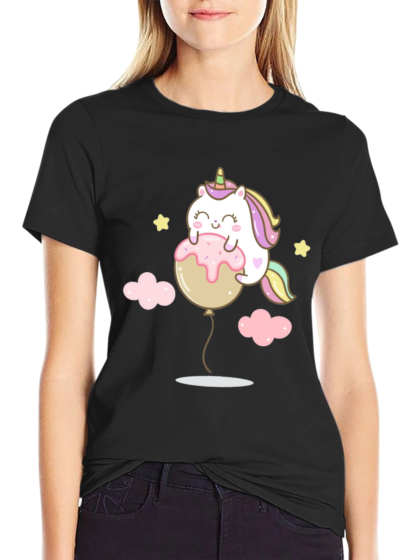 Black Unicorn Balloon Graphic T-Shirt - Cute & Comfy view 2