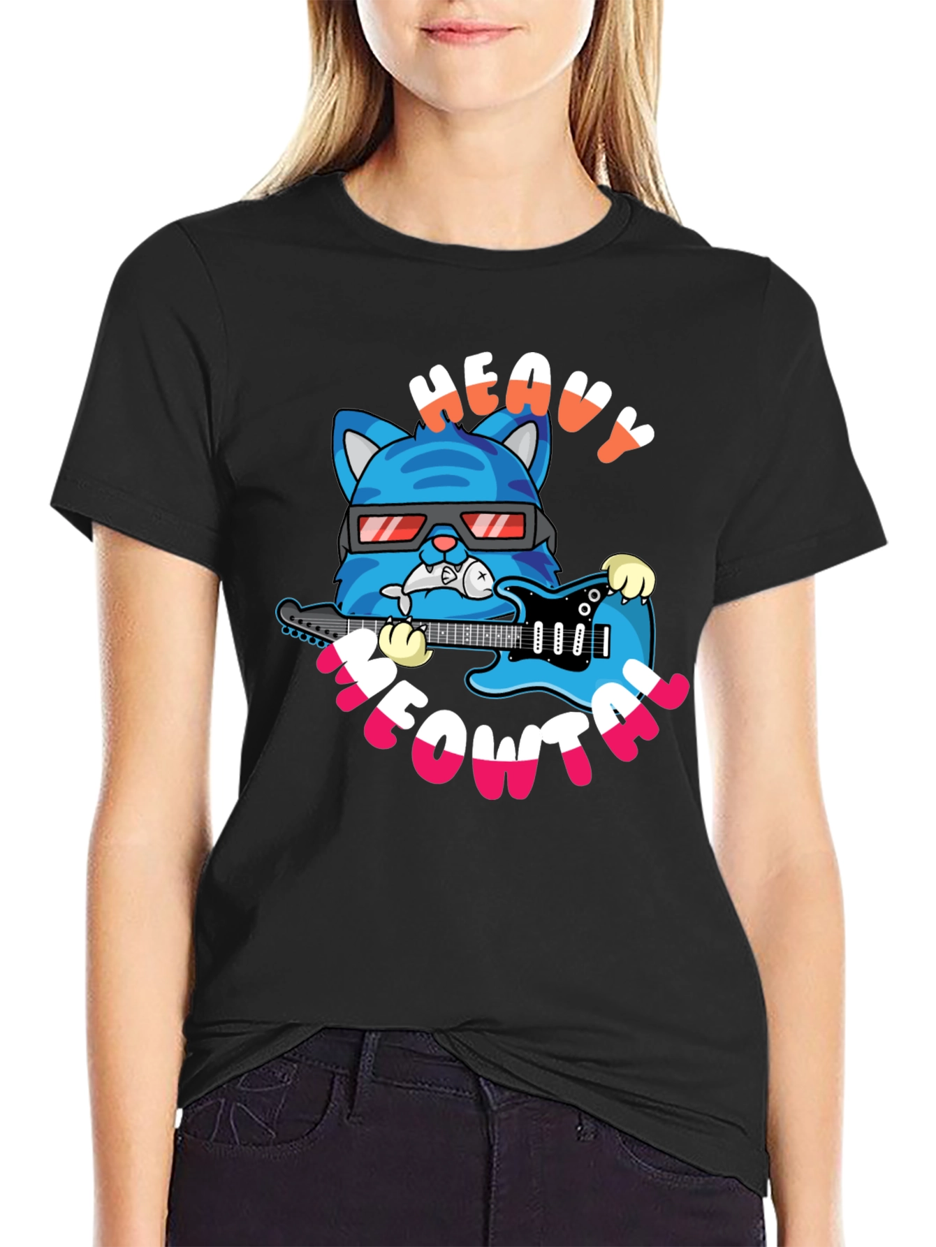 Black Heavy Meowtal Cat Graphic T-Shirt - Rock On! view 2