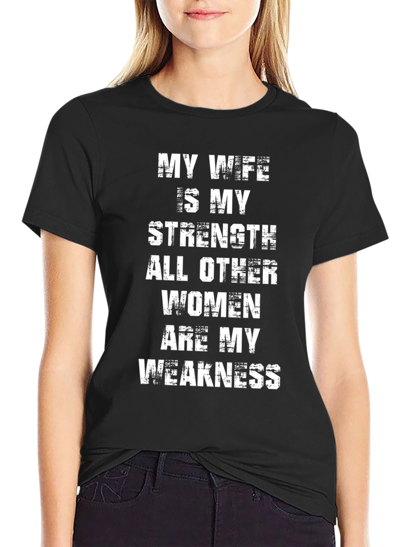 Black Funny Husband T-Shirt: My Wife Is My Strength view 2