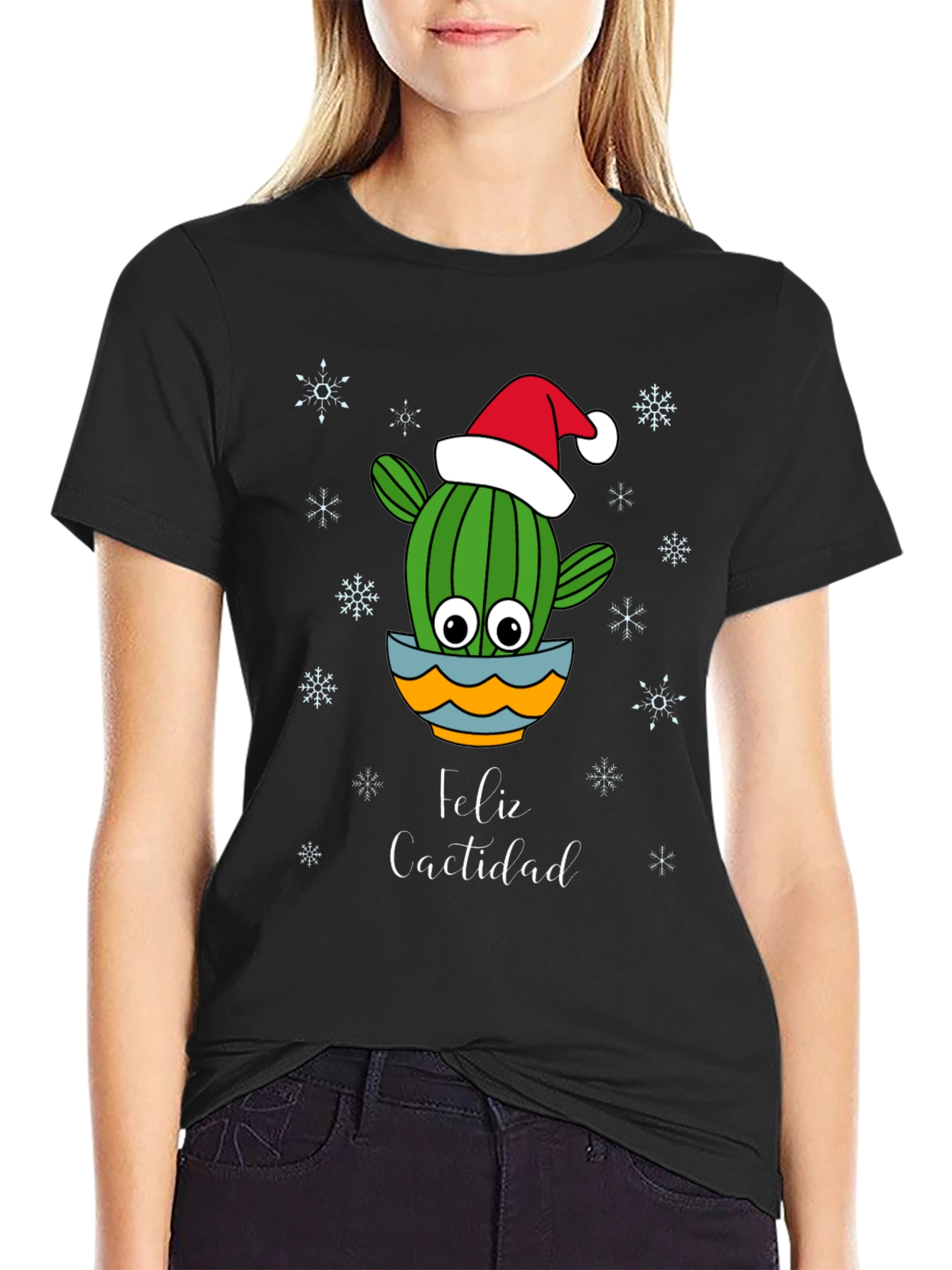 Black Feliz Cactidad Cactus Christmas Holiday Shirt view 2