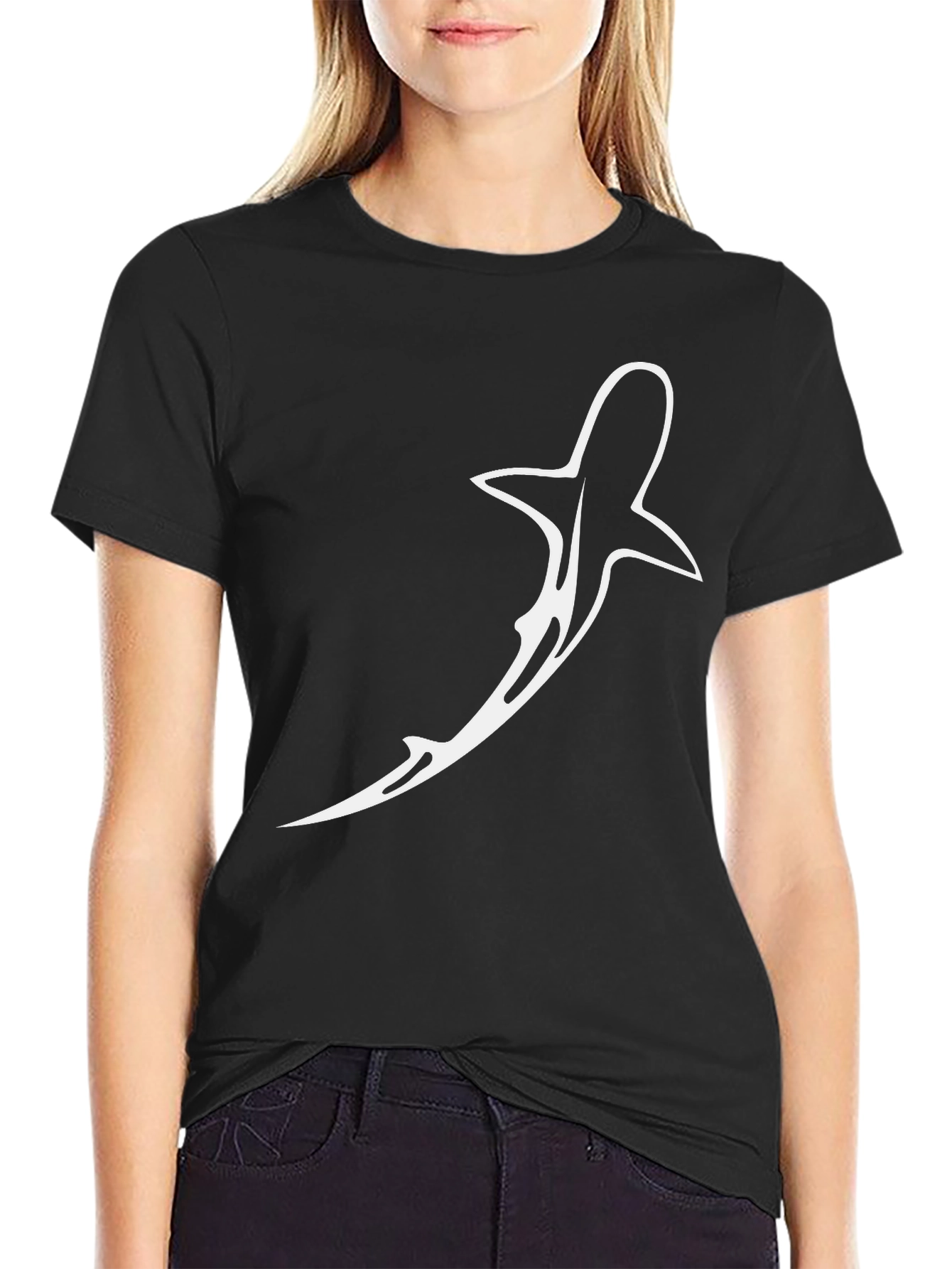 Black Shark Graphic Print Black T-Shirt - Casual Style view 2