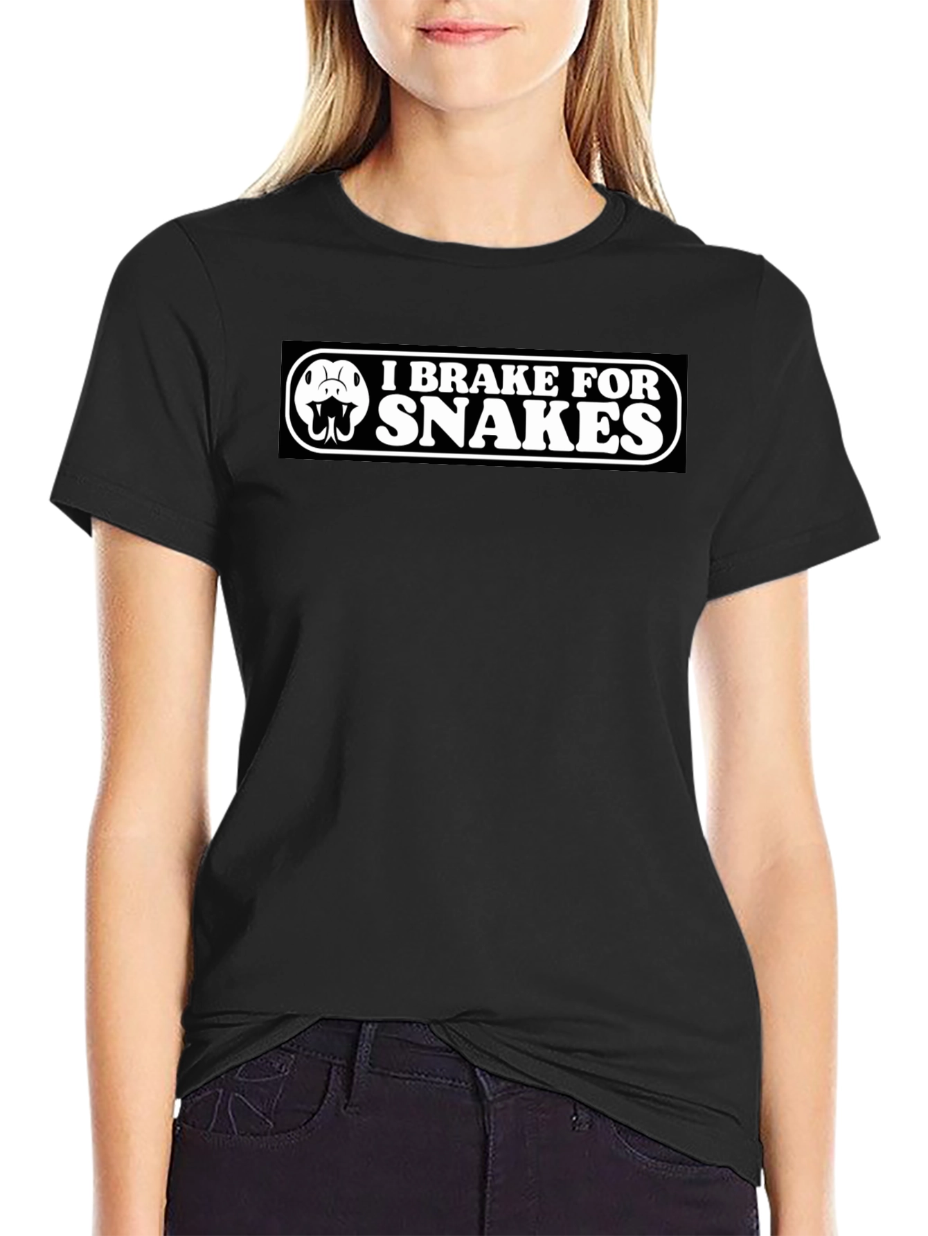 Black I Brake for Snakes T-Shirt view 2