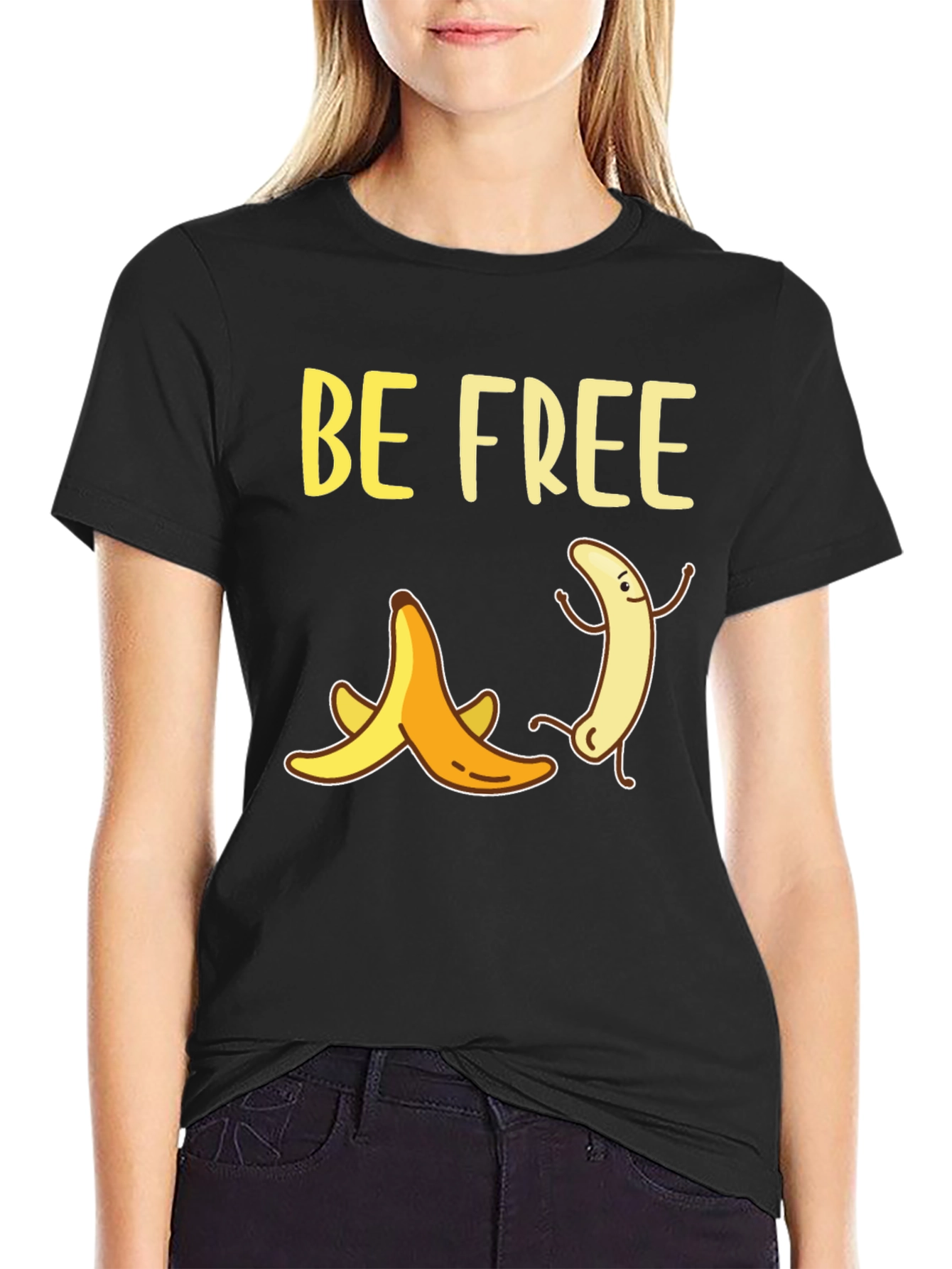 Black Be Free Banana Graphic T-Shirt view 2