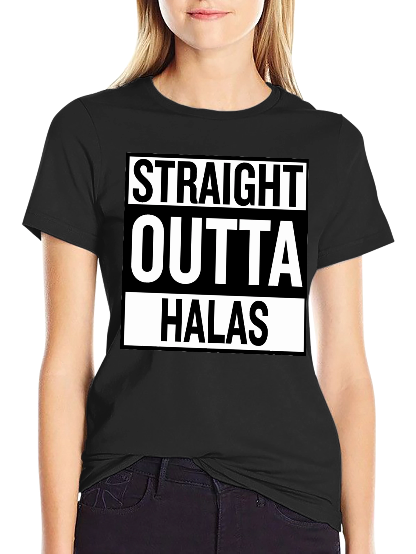 Black Straight Outta Halas Black T-Shirt view 2