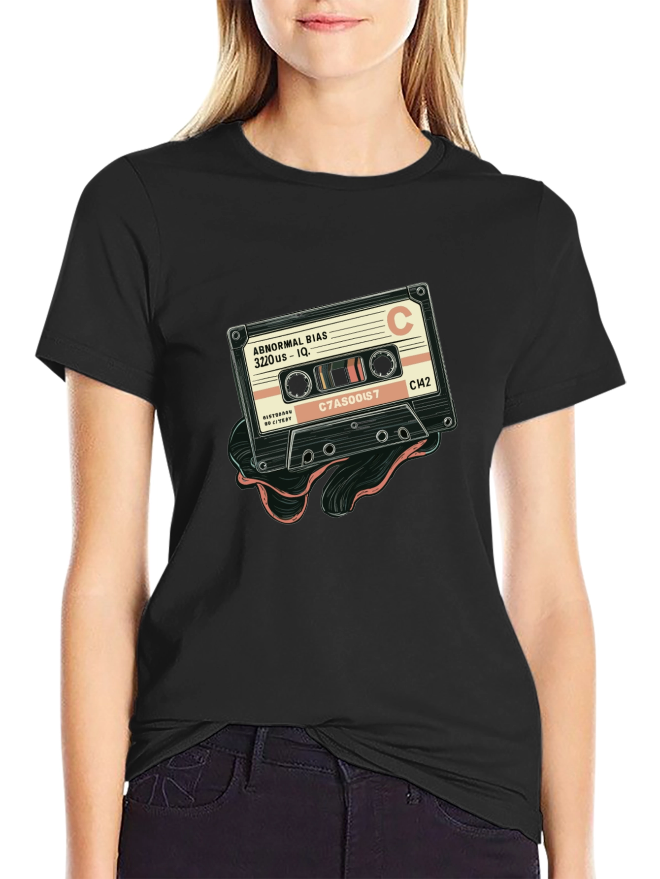 Black Retro Cassette Tape Graphic T-Shirt view 2