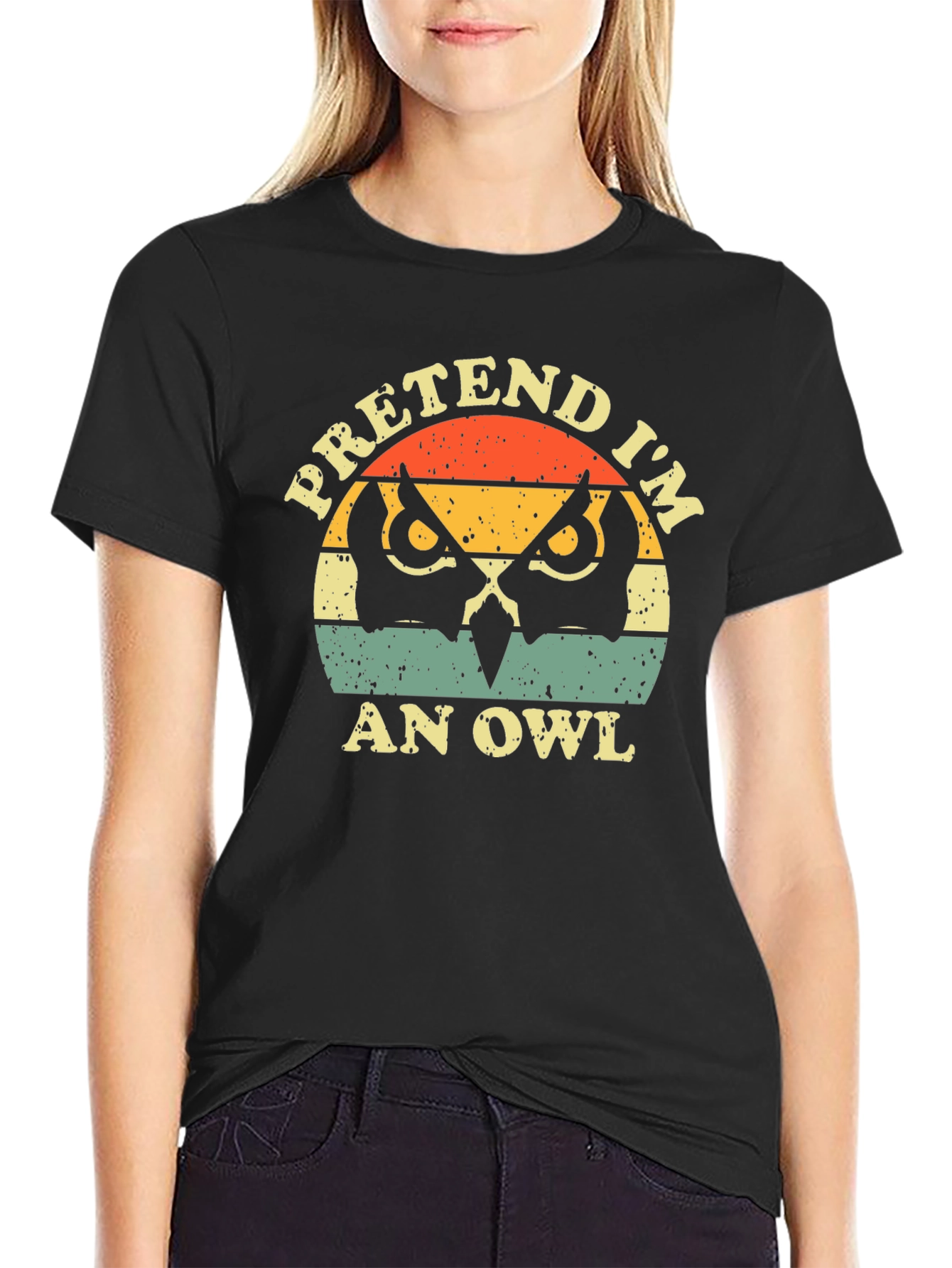 Black Pretend I'm an Owl Retro T-Shirt view 2