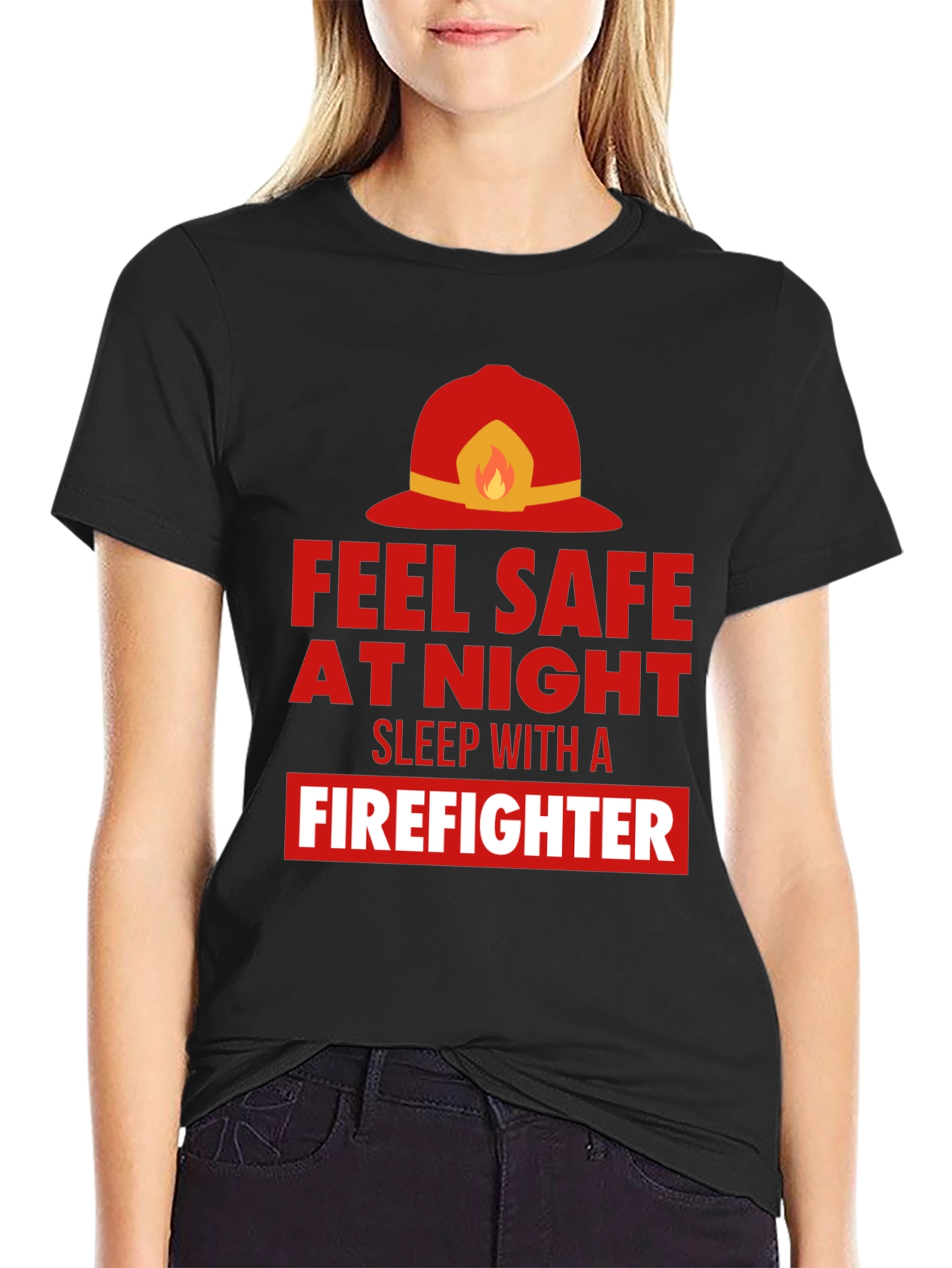 Black Feel Safe With a Firefighter Graphic Tee view 2
