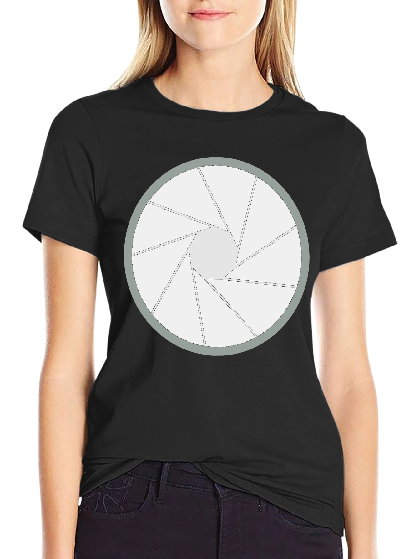 Black Aperture Blade Graphic Tee - Camera Shutter Design view 2