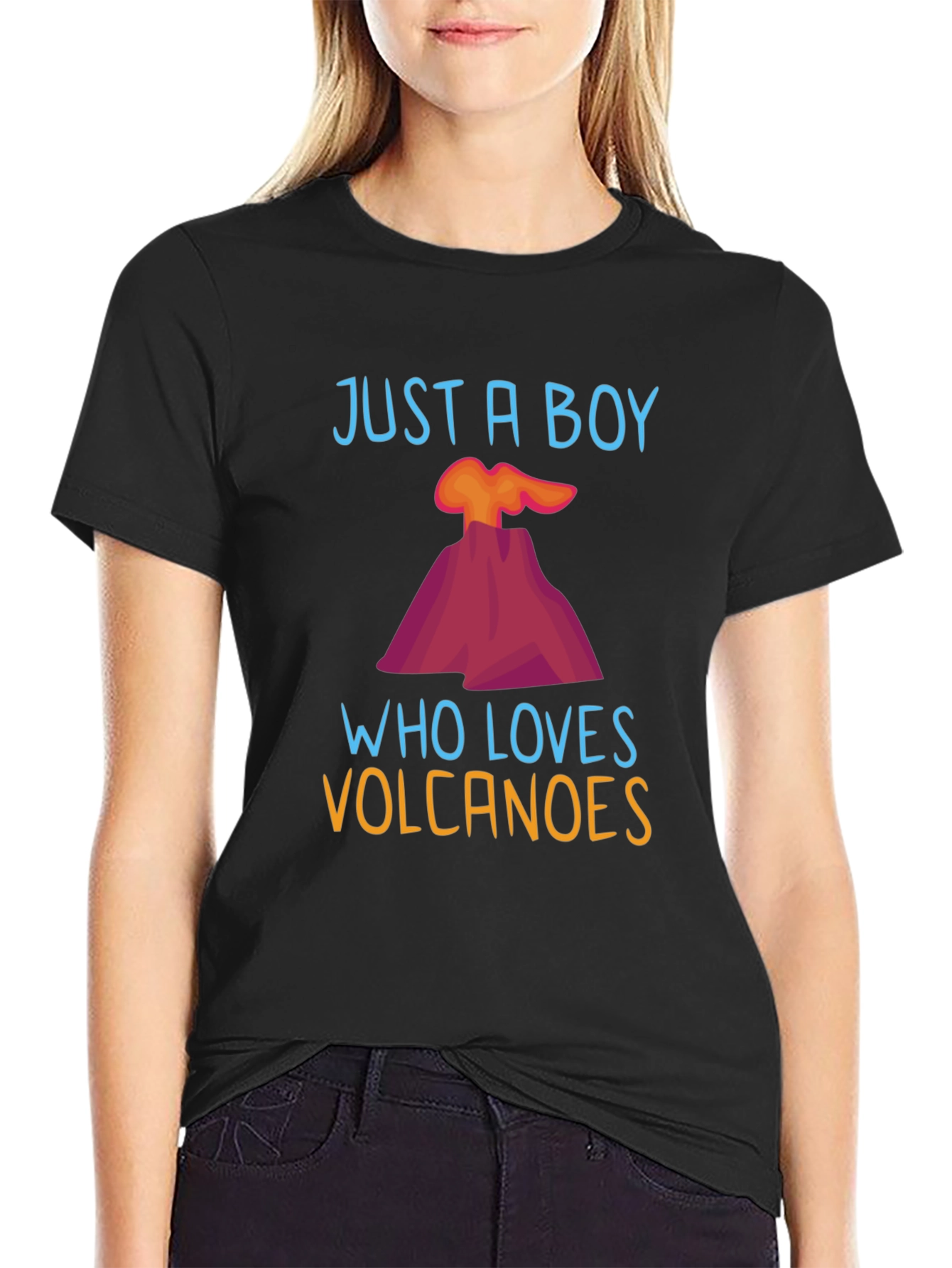 Black Volcano Lover Graphic Tee - Just a Boy Who Loves Volcanoes T-Shirt view 2