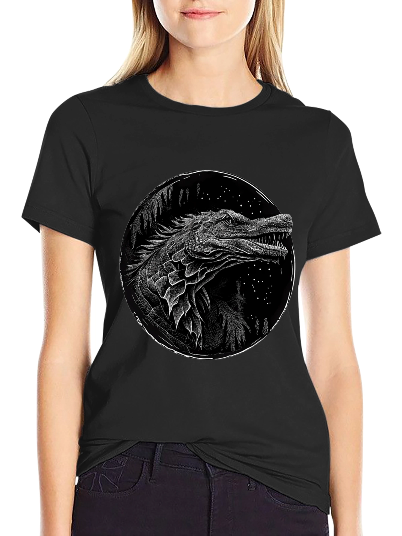 Black Crocodile Graphic Print T-Shirt - Black view 2