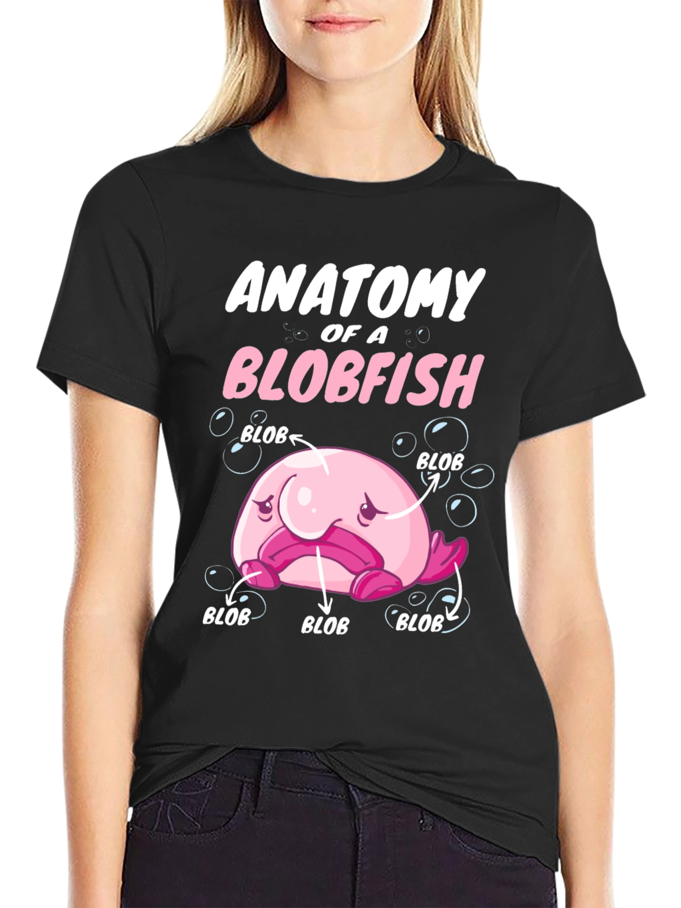 Black Anatomy of a Blobfish Graphic T-Shirt view 2