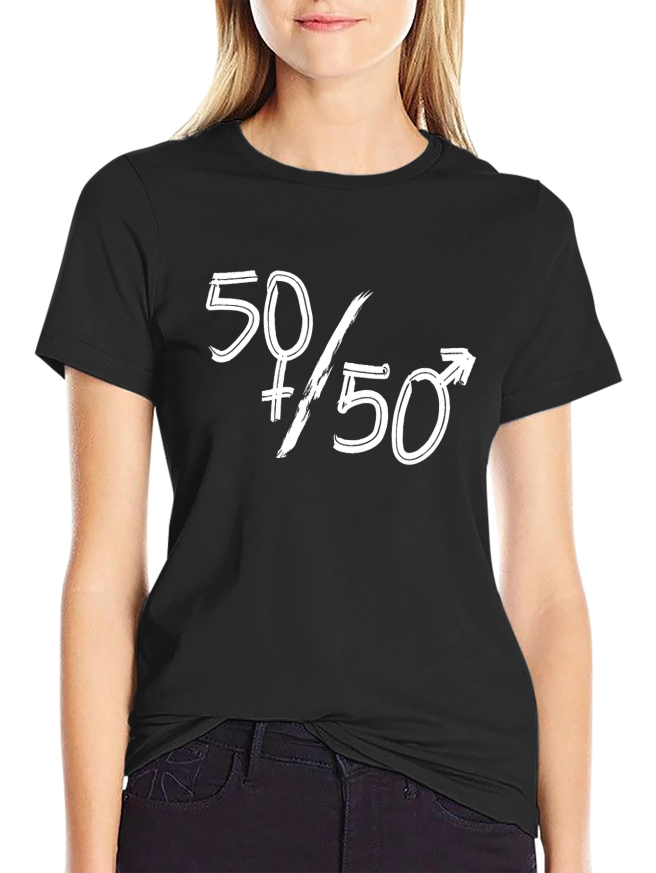 Black 50/50 Gender Equality Graphic Tee - Black view 2