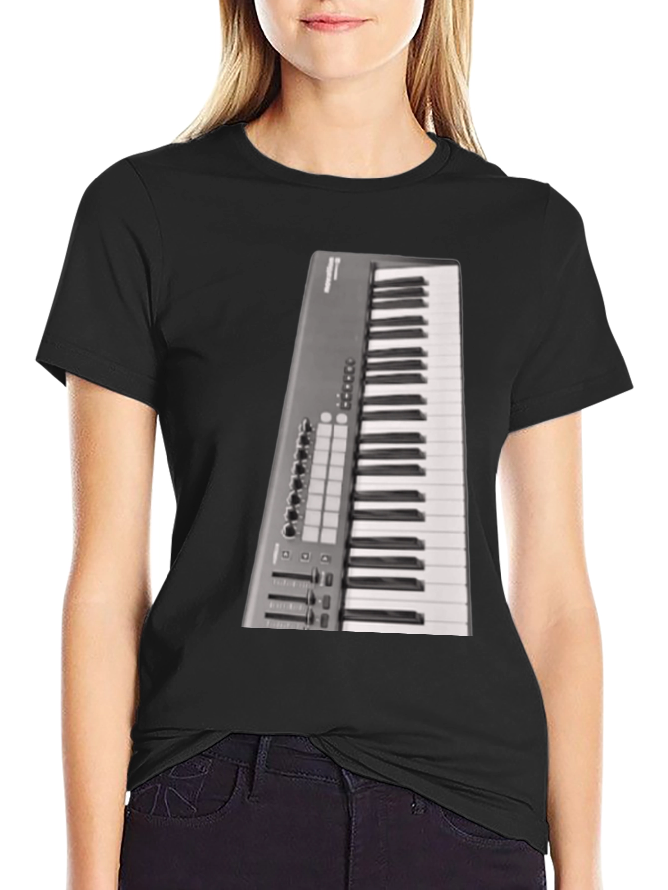 Black Keyboard T-Shirt Musician Graphic Tee view 2