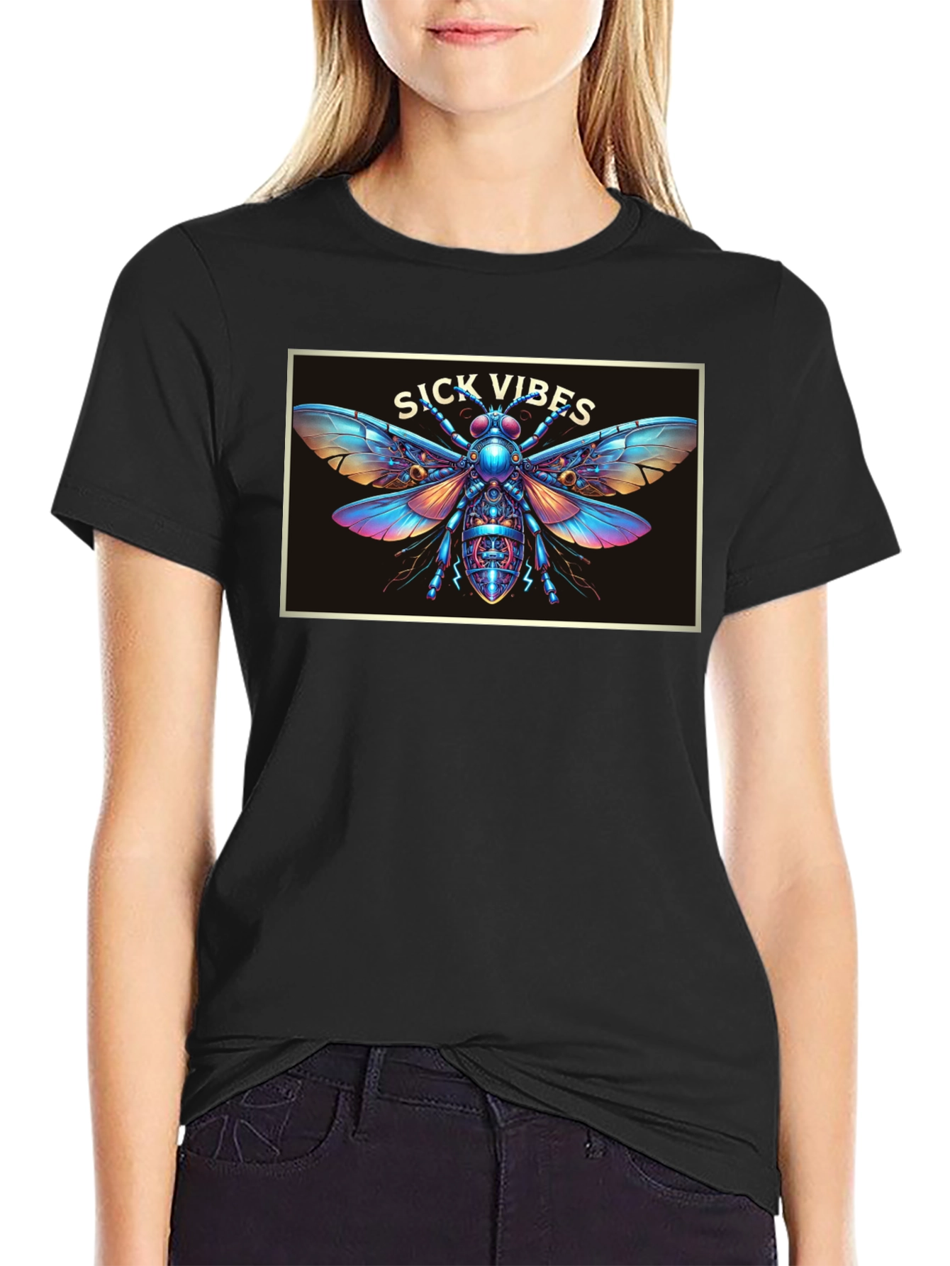 Black Sick Vibes Graphic T-Shirt - Unique Insect Design view 2