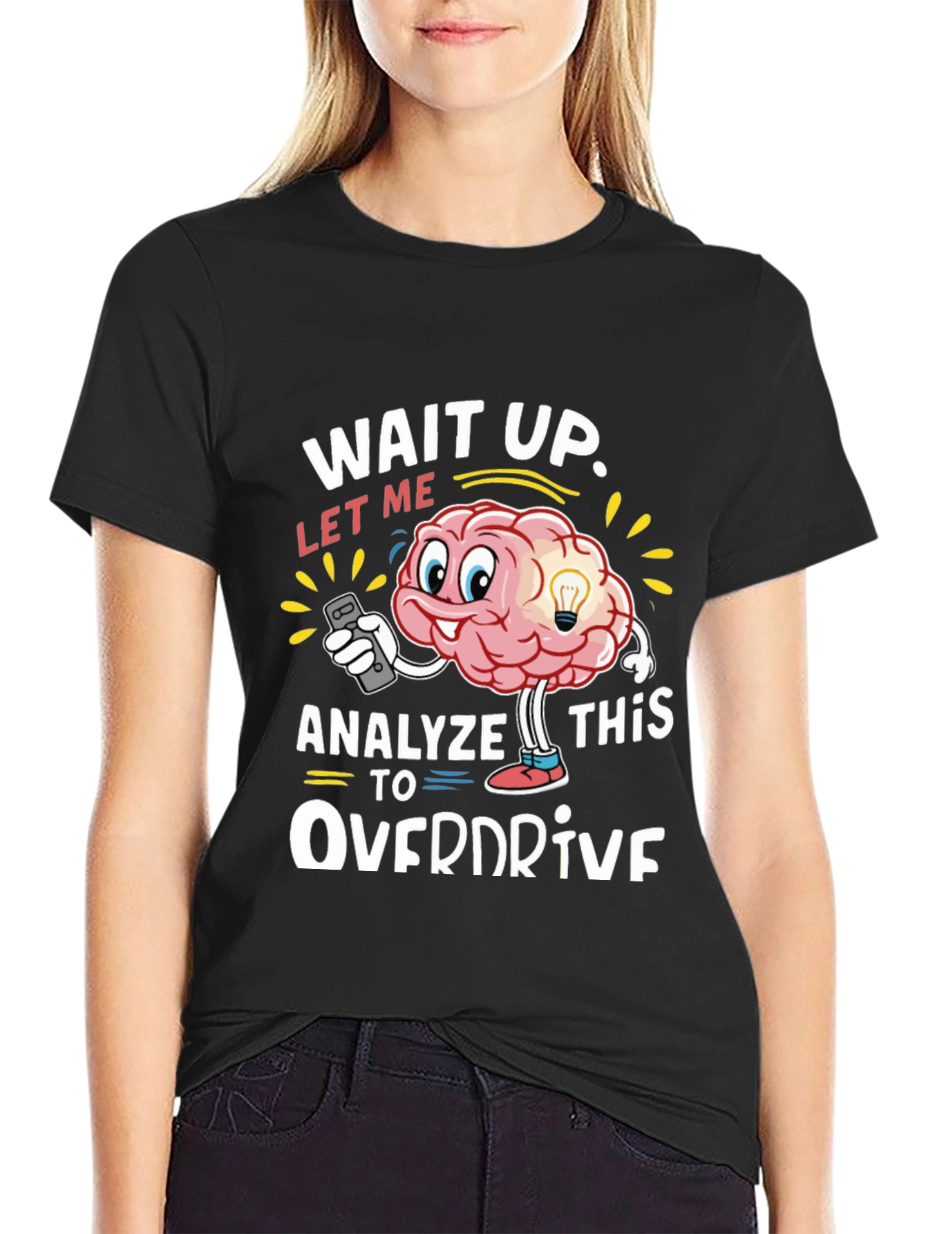 Black Brain Analyze Funny Overdrive Black T-Shirt view 2