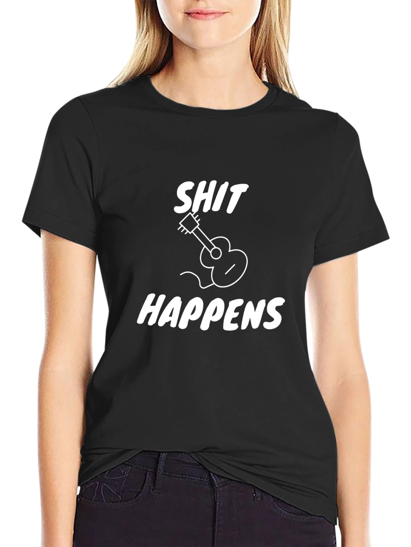 Black Shit Happens Guitar Graphic T-Shirt view 2