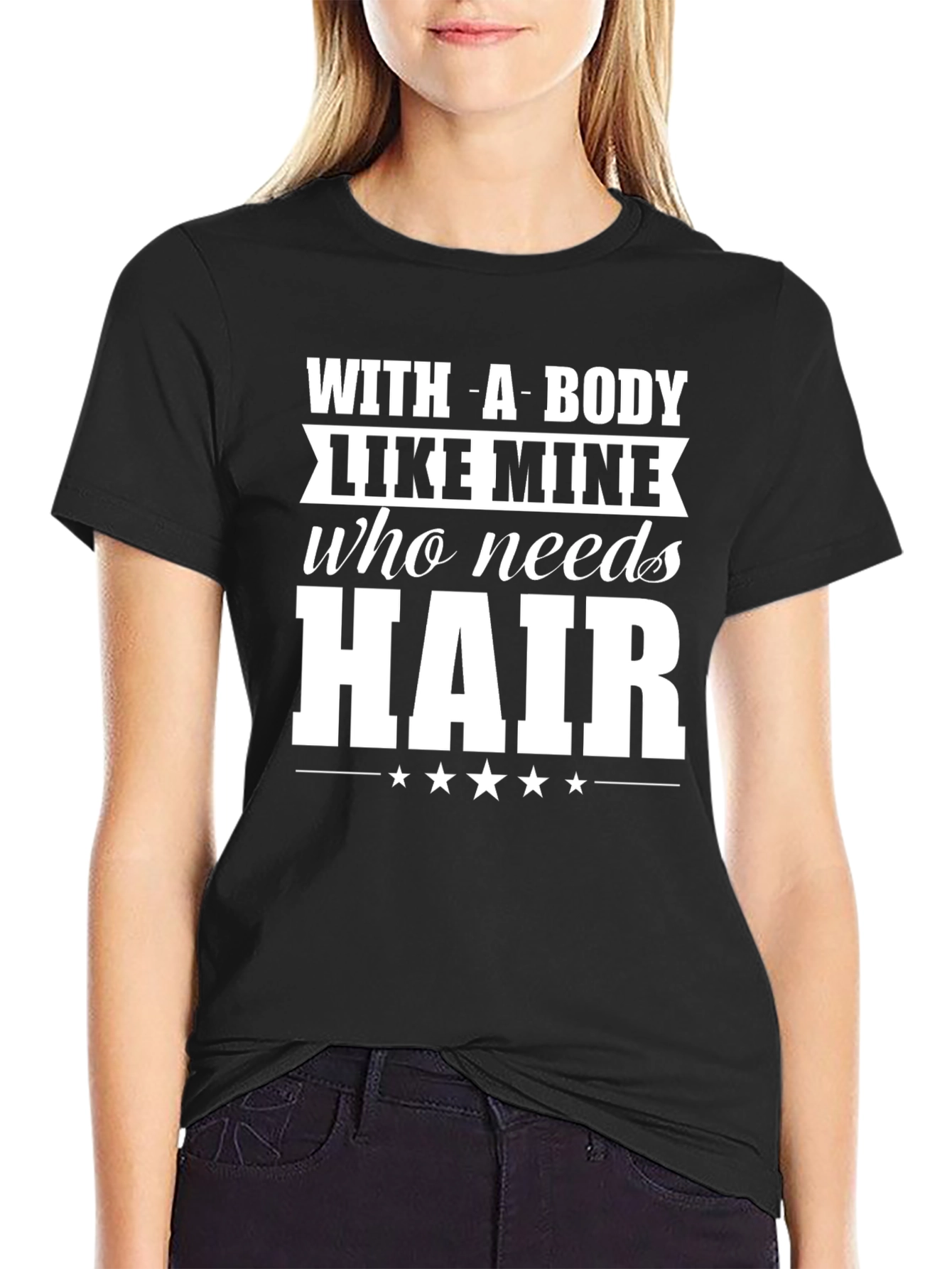 Black Funny Bald Guy T-Shirt - With A Body Like Mine view 2