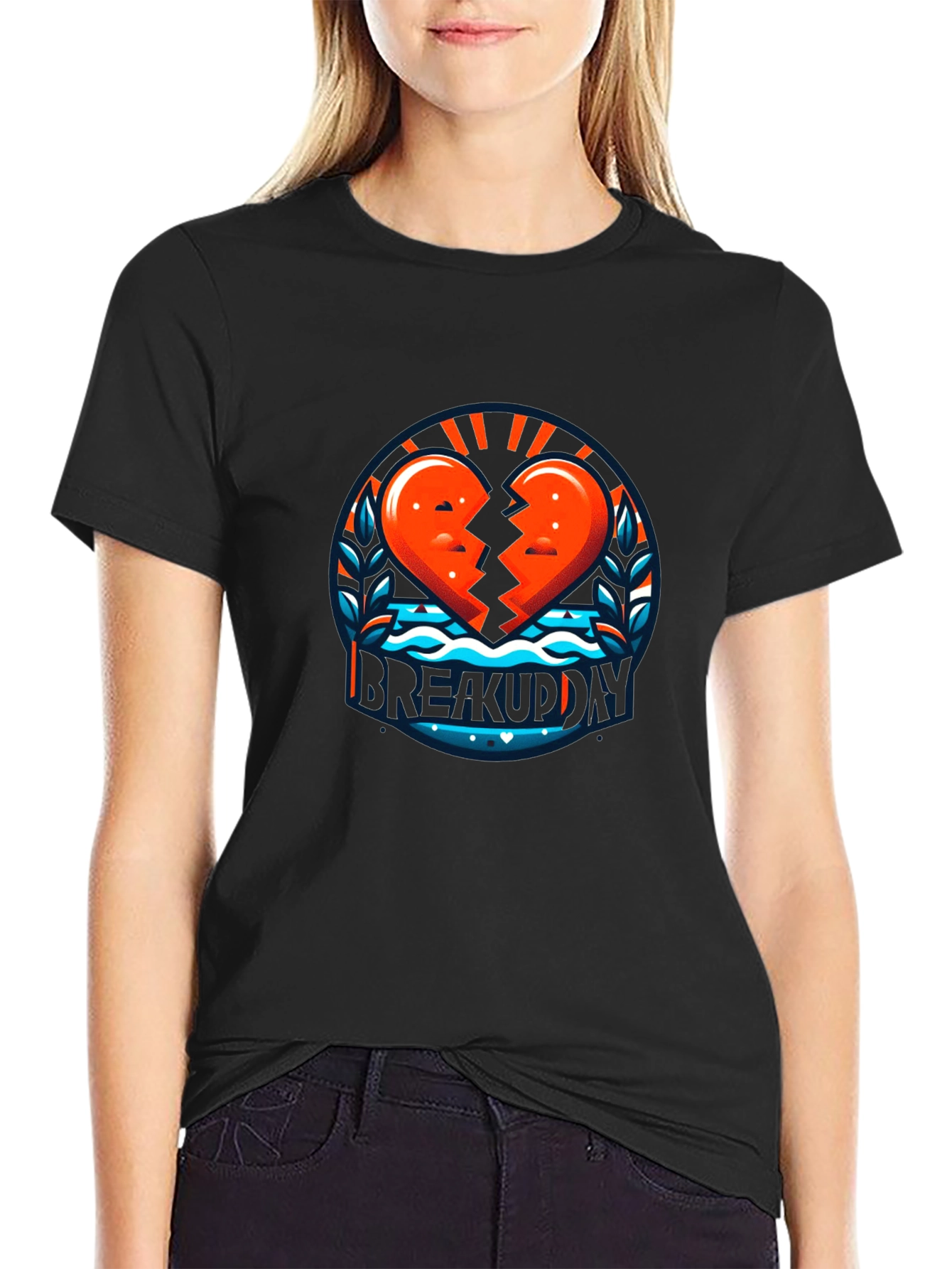 Black Breakup Day Graphic Tee - Stylish Heartbreak T-Shirt view 2