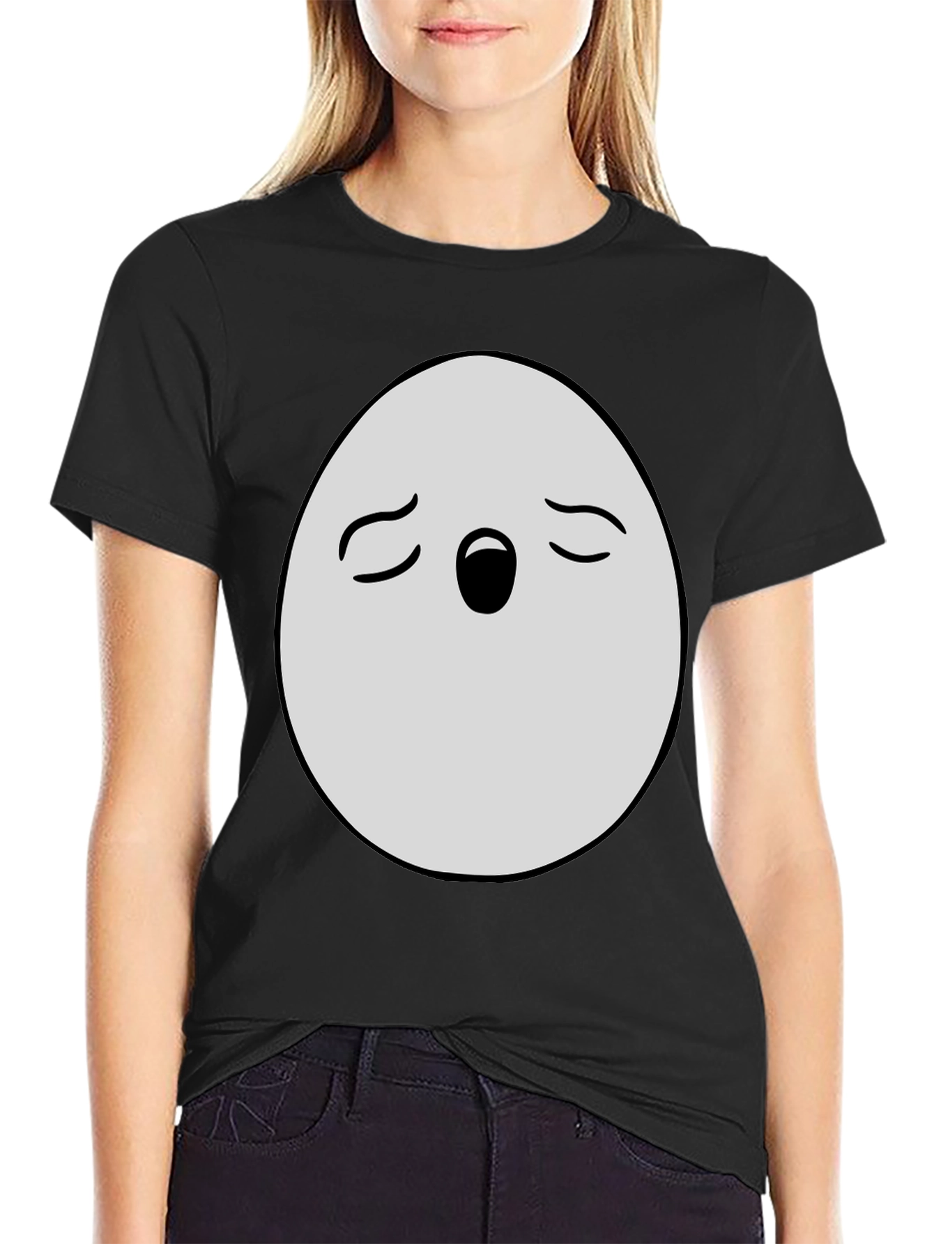 Black Funny Egg Face Graphic T-Shirt - Black Cotton Blend view 2