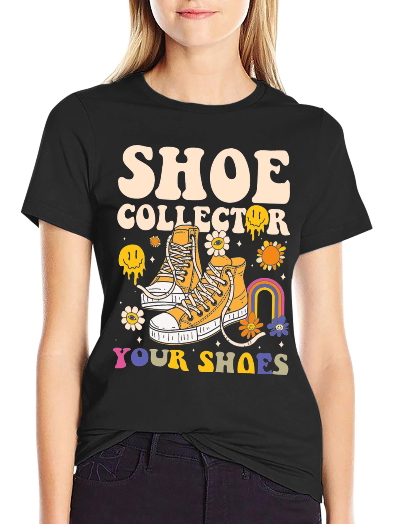 Black Shoe Collector T-Shirt, Funky Shoe Lover Tee view 2
