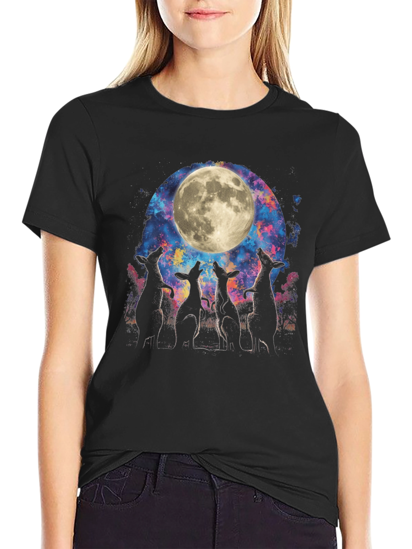 Black Wolf Moon Galaxy T-Shirt view 2