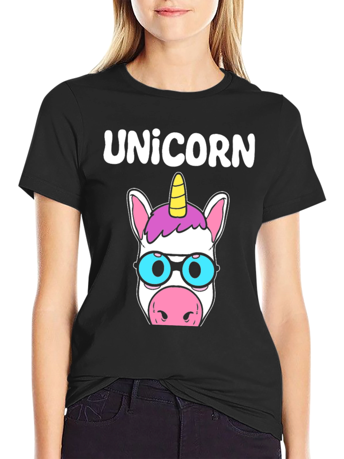Black Unicorn T-Shirt - Cute Cartoon Style view 2