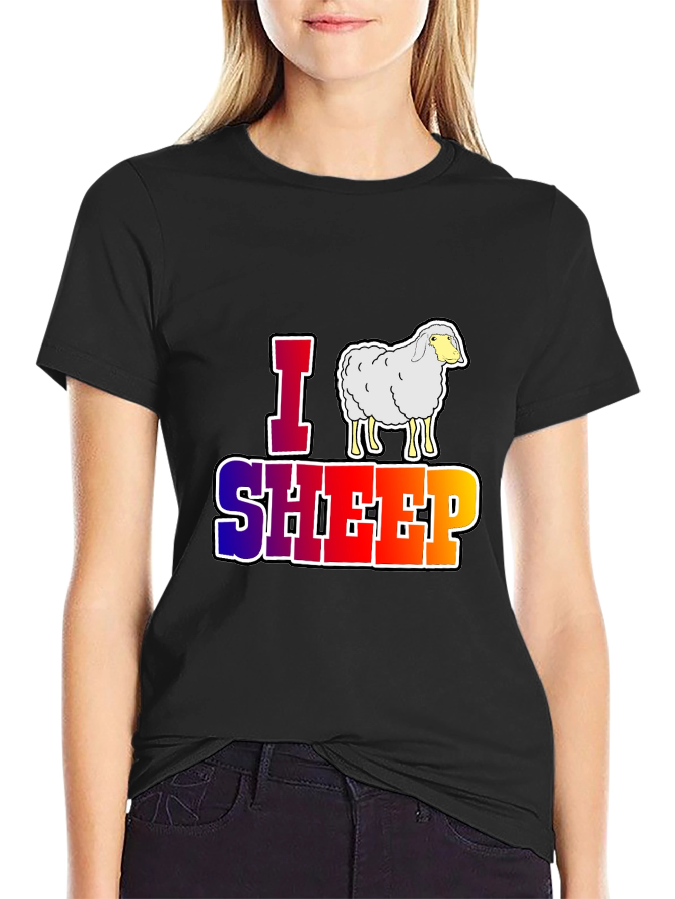 Black I Love Sheep Graphic T-Shirt - Unique Animal Lover Design view 2
