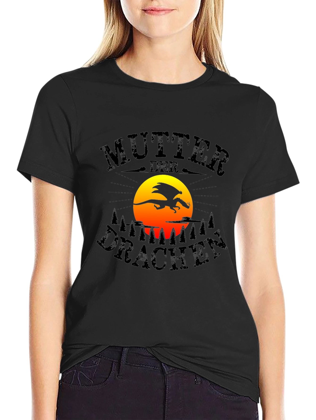 Black Mother of Dragons Graphic Tee - Black Cotton T-Shirt view 2